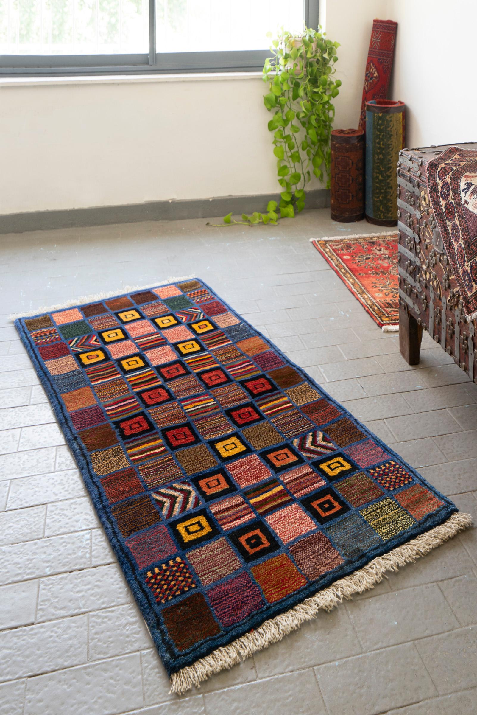 Cotemporary Lori Checkered Persian Gabbeh Rug