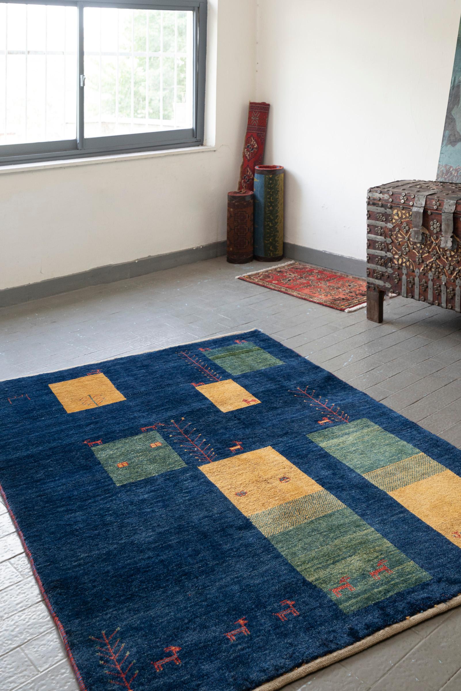 Qashqai Fine Navy abstract Landscape Persian Gabbeh Rug