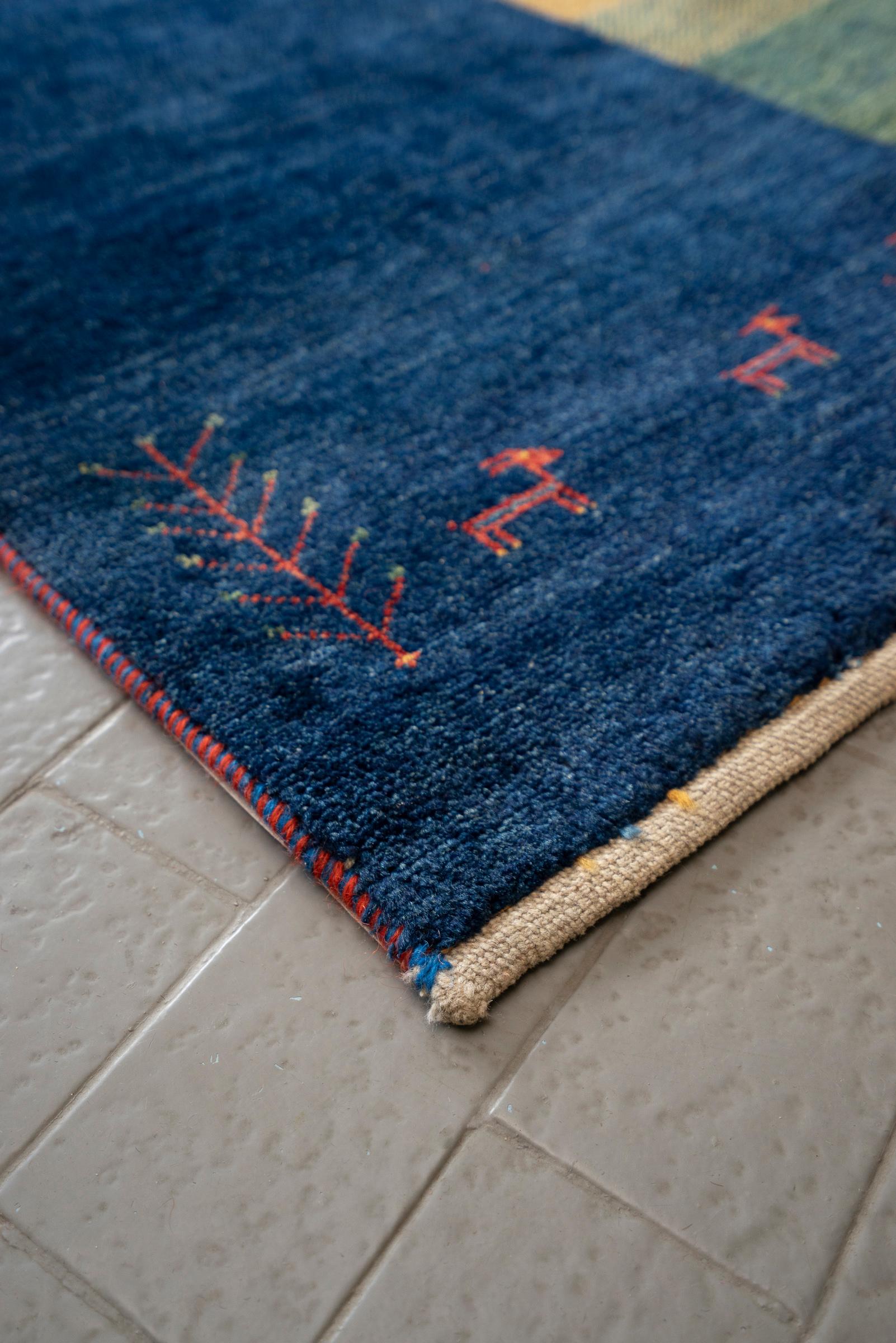 Qashqai Fine Navy abstract Landscape Persian Gabbeh Rug