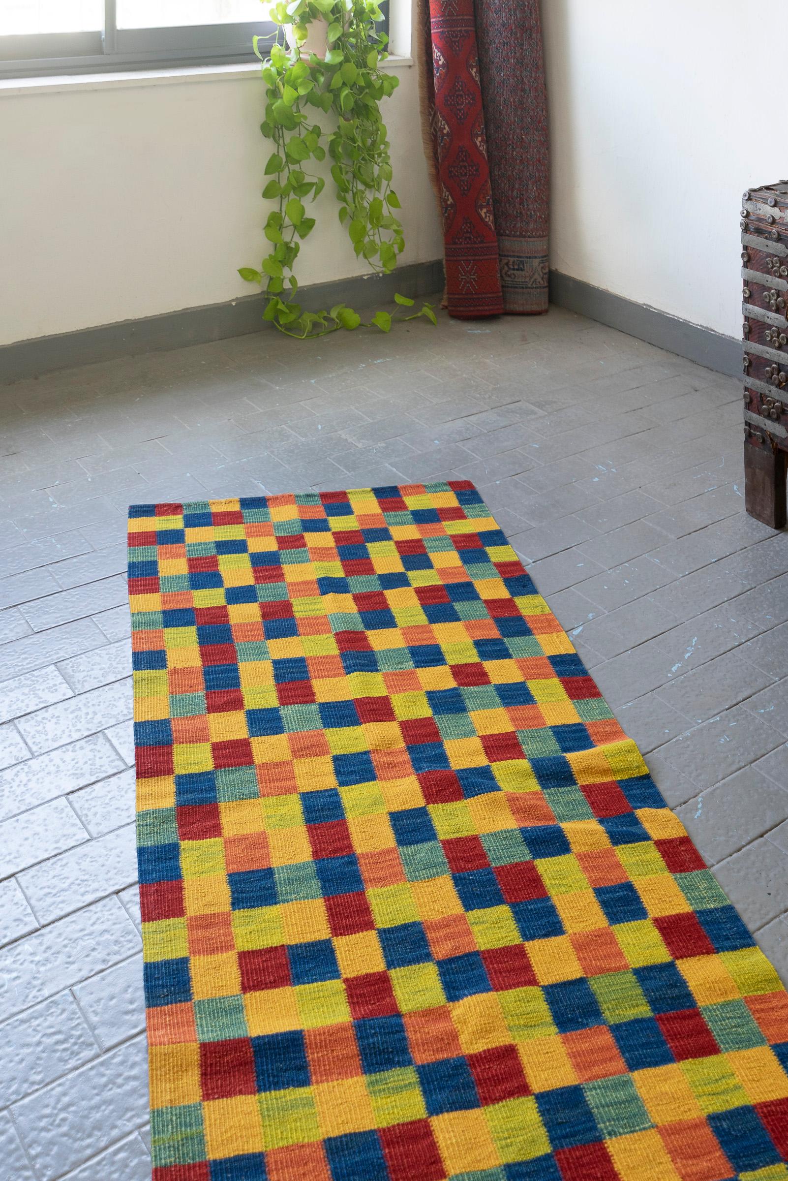 New Weave Bijar Fine Checkered Alvan Persian Kilim Runner