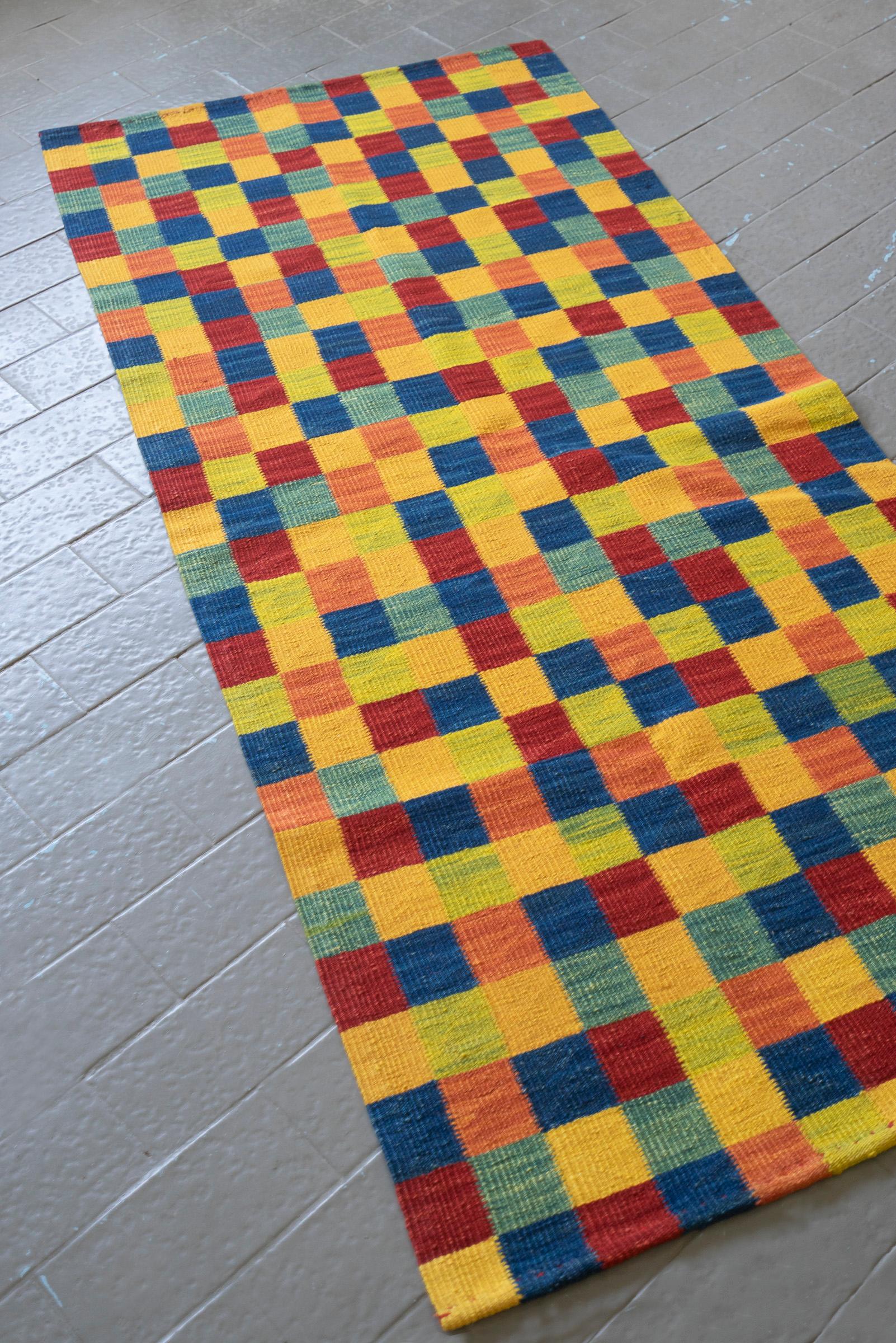 New Weave Bijar Fine Checkered Alvan Persian Kilim Runner