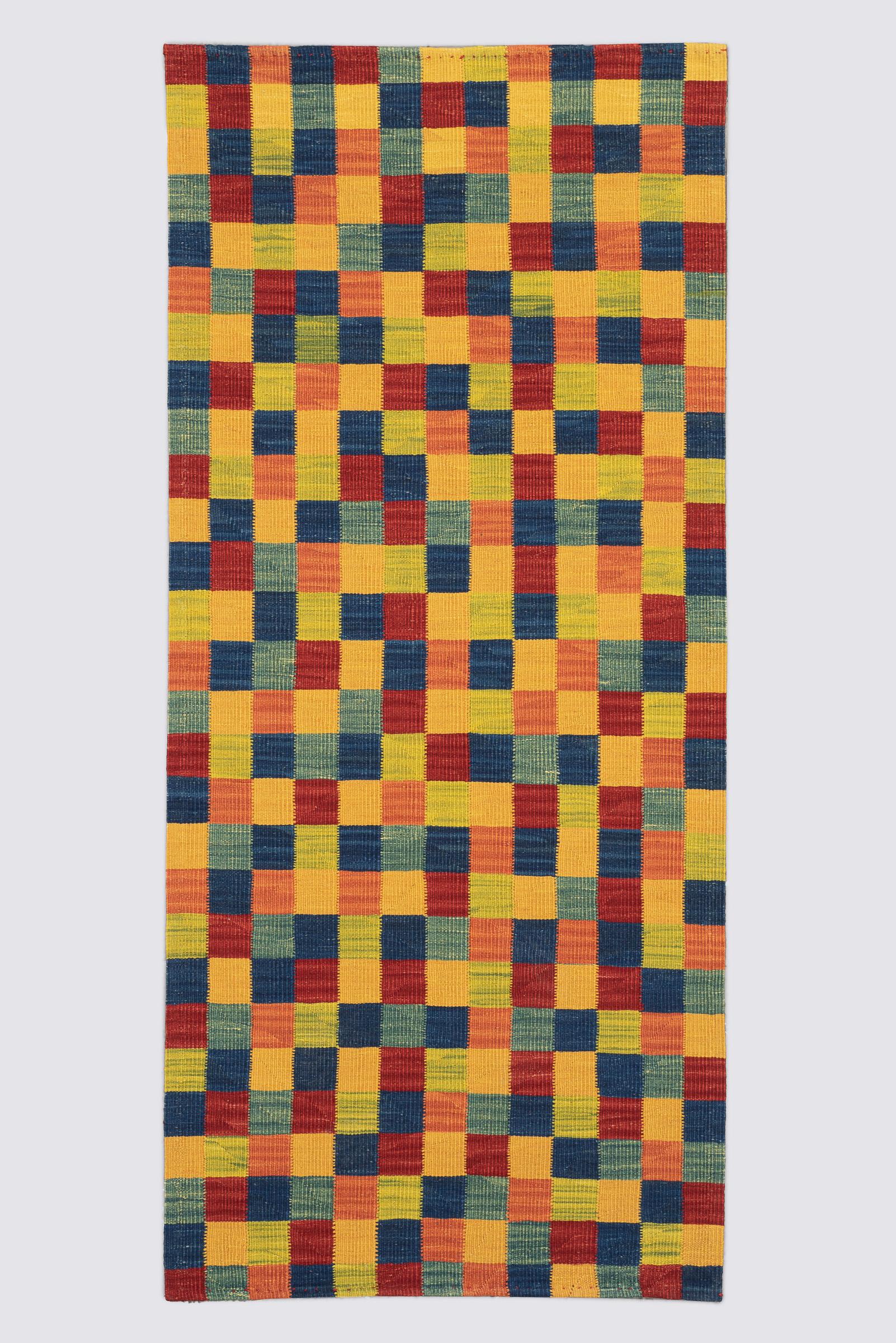 New Weave Bijar Fine Checkered Alvan Persian Kilim Runner