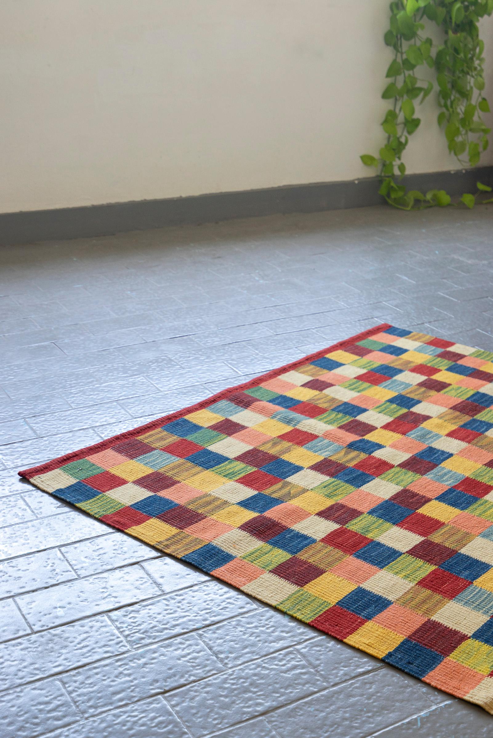 New Weave Bijar Fine Checkered Alvan Persian Kilim Rug
