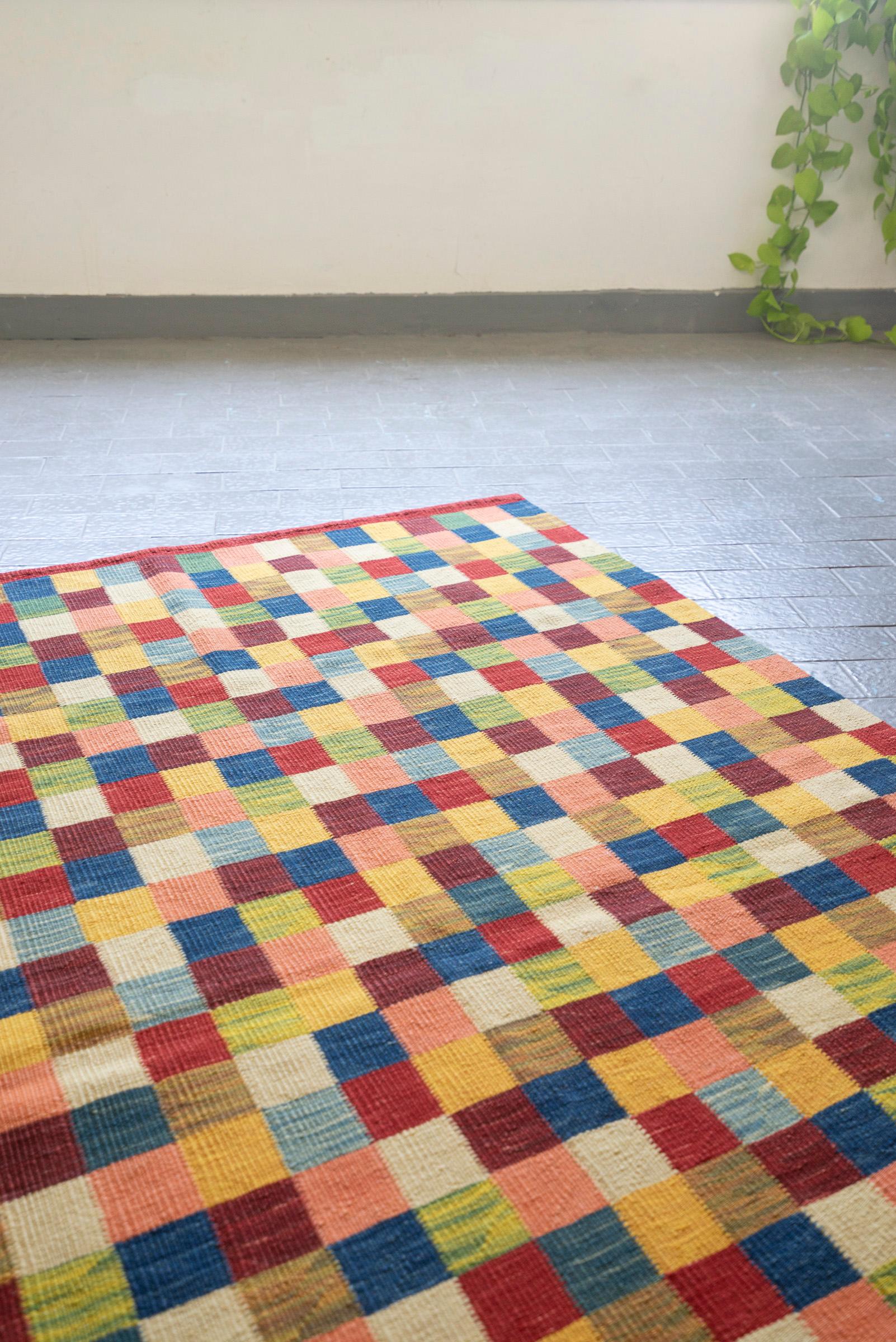 New Weave Bijar Fine Checkered Alvan Persian Kilim Rug