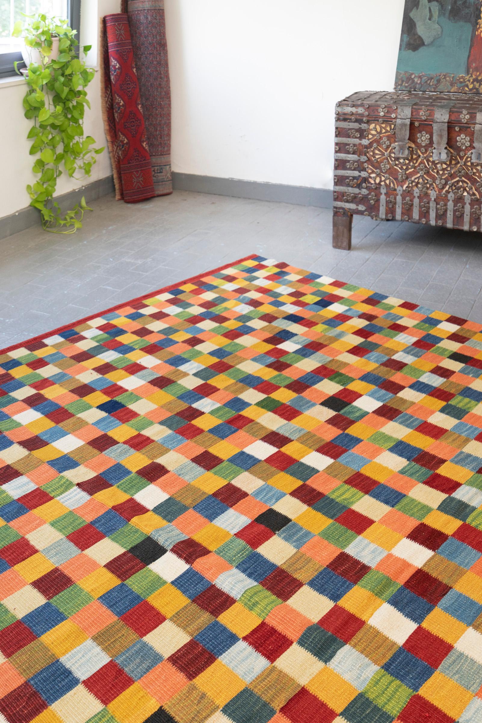 New Weave Bijar Fine Checkered Alvan Persian Kilim Rug
