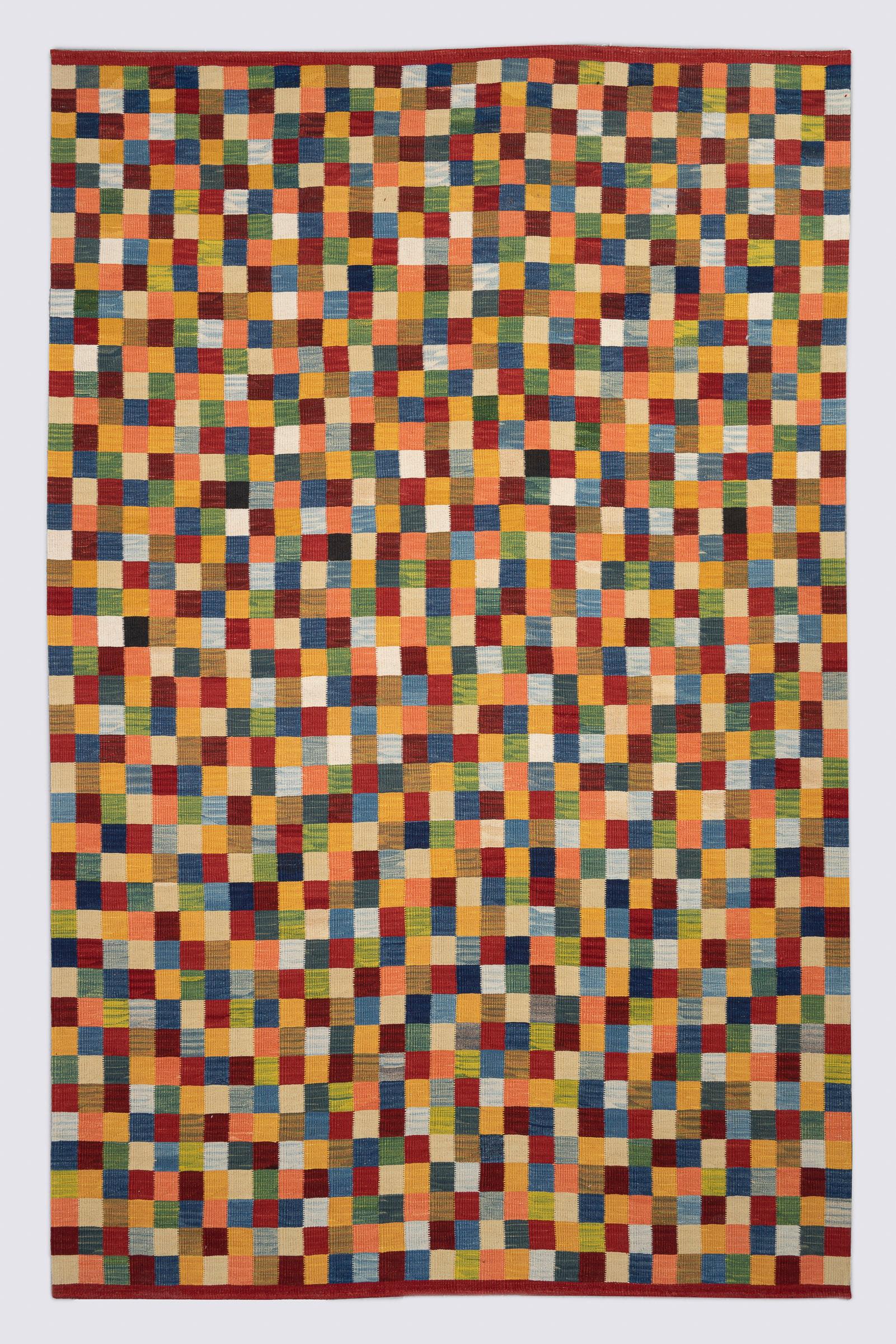 New Weave Bijar Fine Checkered Alvan Persian Kilim Rug