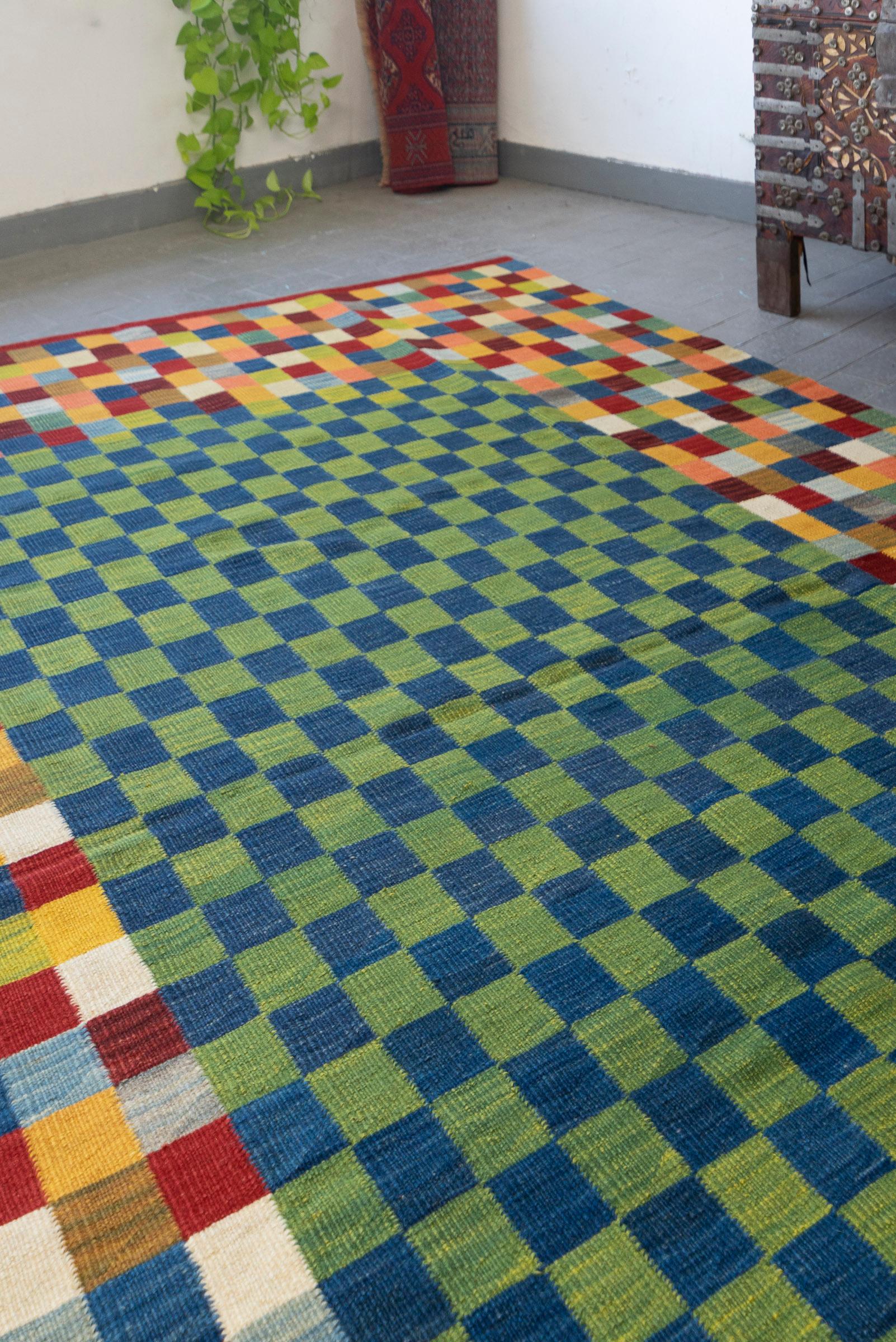 New Weave Bijar Fine Checkered Alvan Persian Kilim Rug