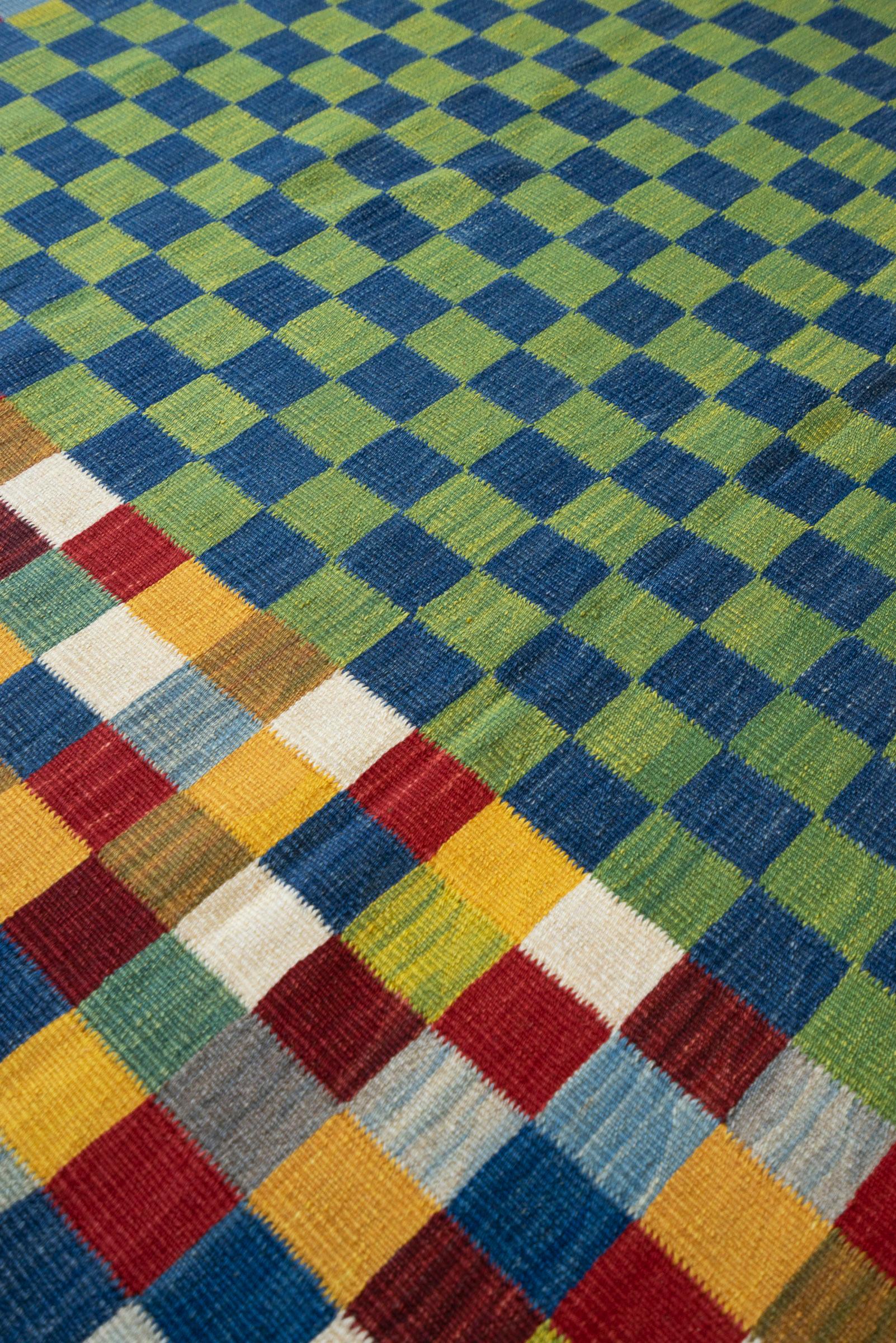 New Weave Bijar Fine Checkered Alvan Persian Kilim Rug