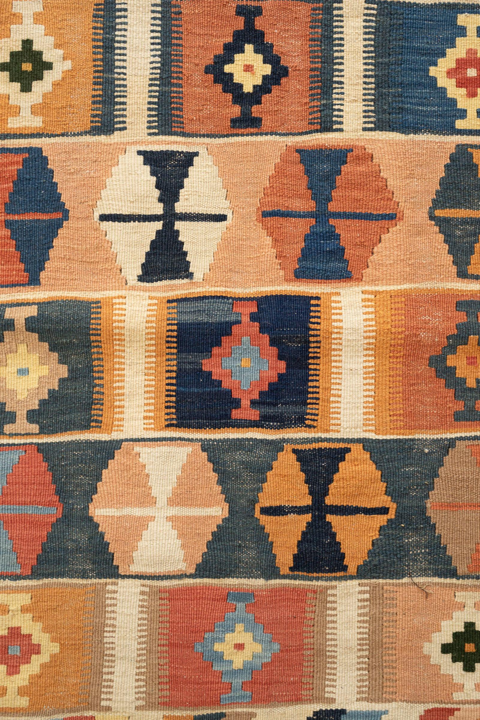 Qashqai Combs Persian Kilim Rug Geometric Bands, c. 1980s