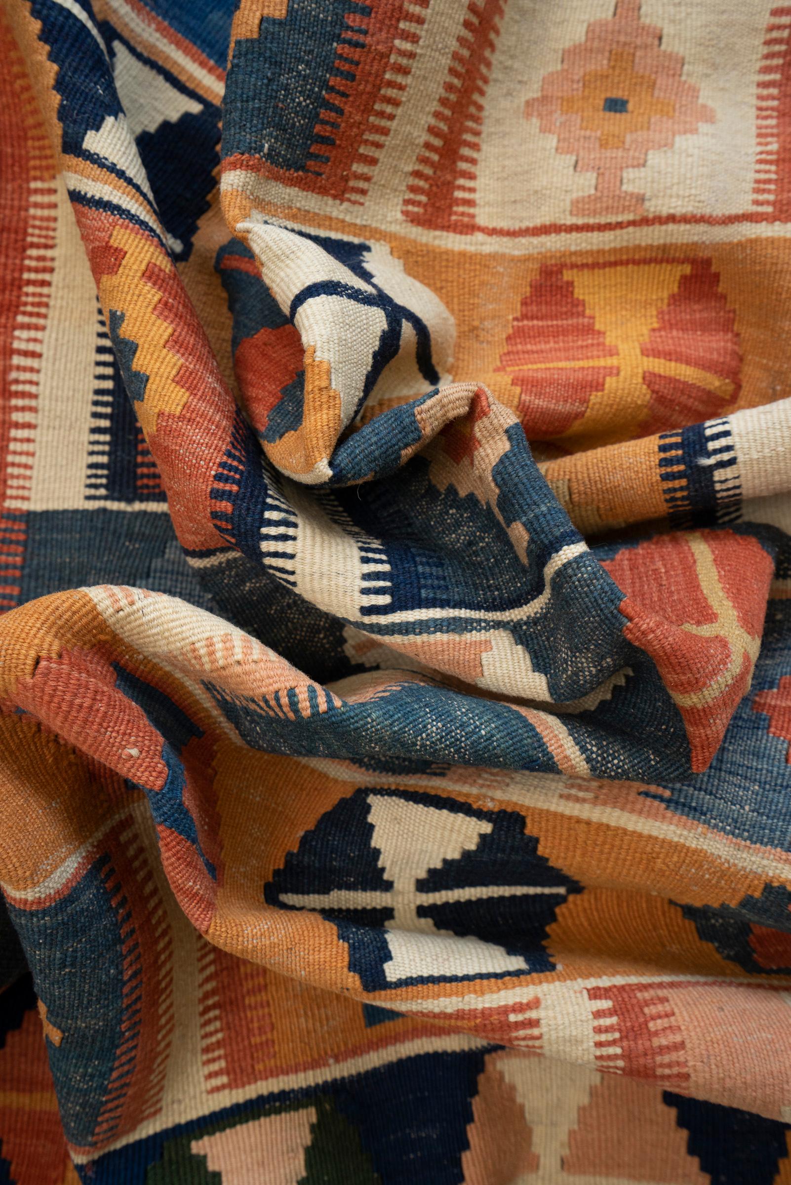 Qashqai Combs Persian Kilim Rug Geometric Bands, c. 1980s
