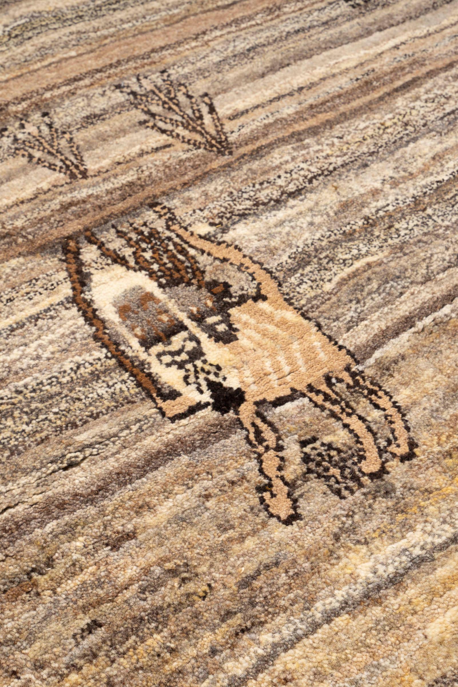 Vintage Qashqai Self dye Lion and the Sun Persian Gabbeh Rug