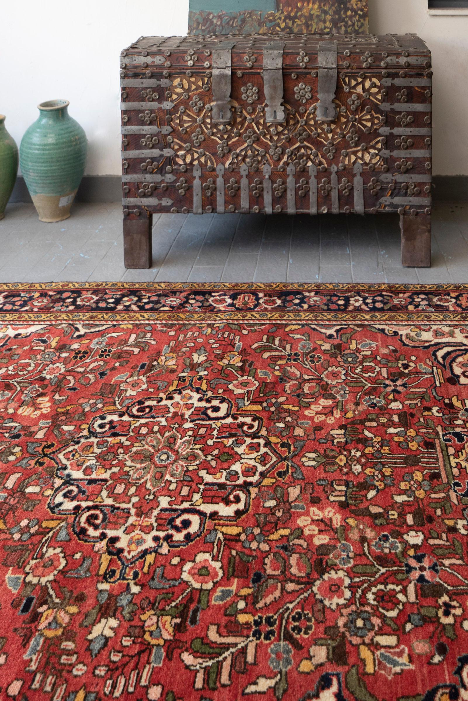 Vintage Hamadan Bocharlu Fine Lachak Toranj Persian Rug