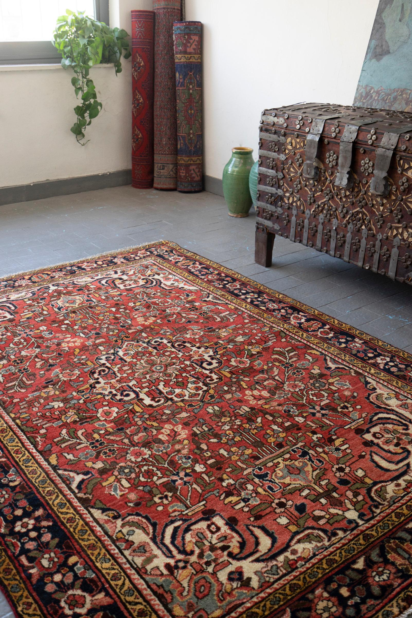 Vintage Hamadan Bocharlu Fine Lachak Toranj Persian Rug