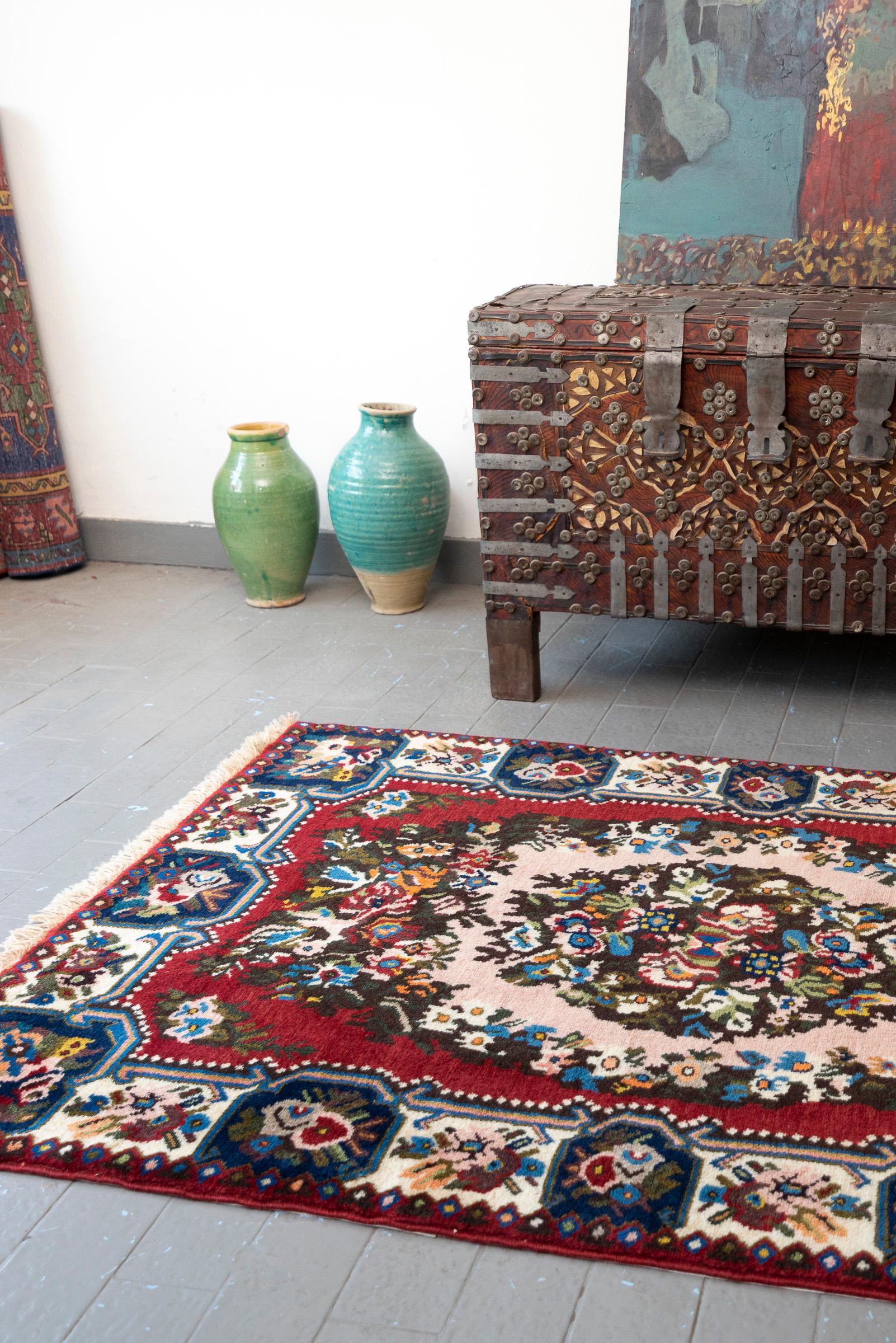 Vintage Faradonbeh Bakhtiari Golfarang Persian Rug