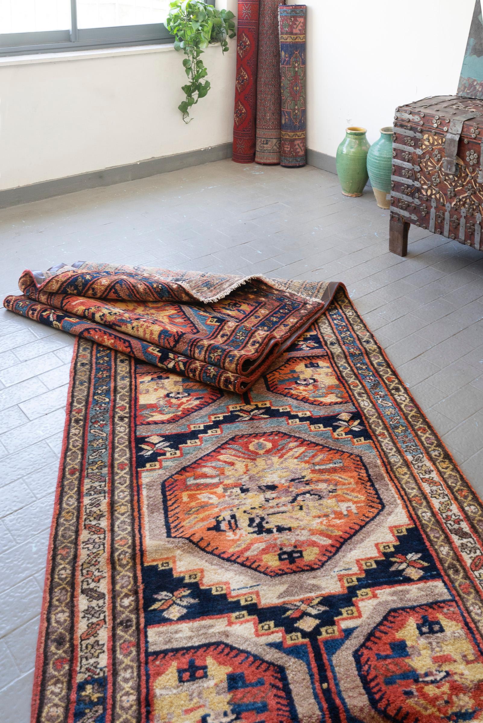 Antique Zanjan GolFarang Persian Runner Rug