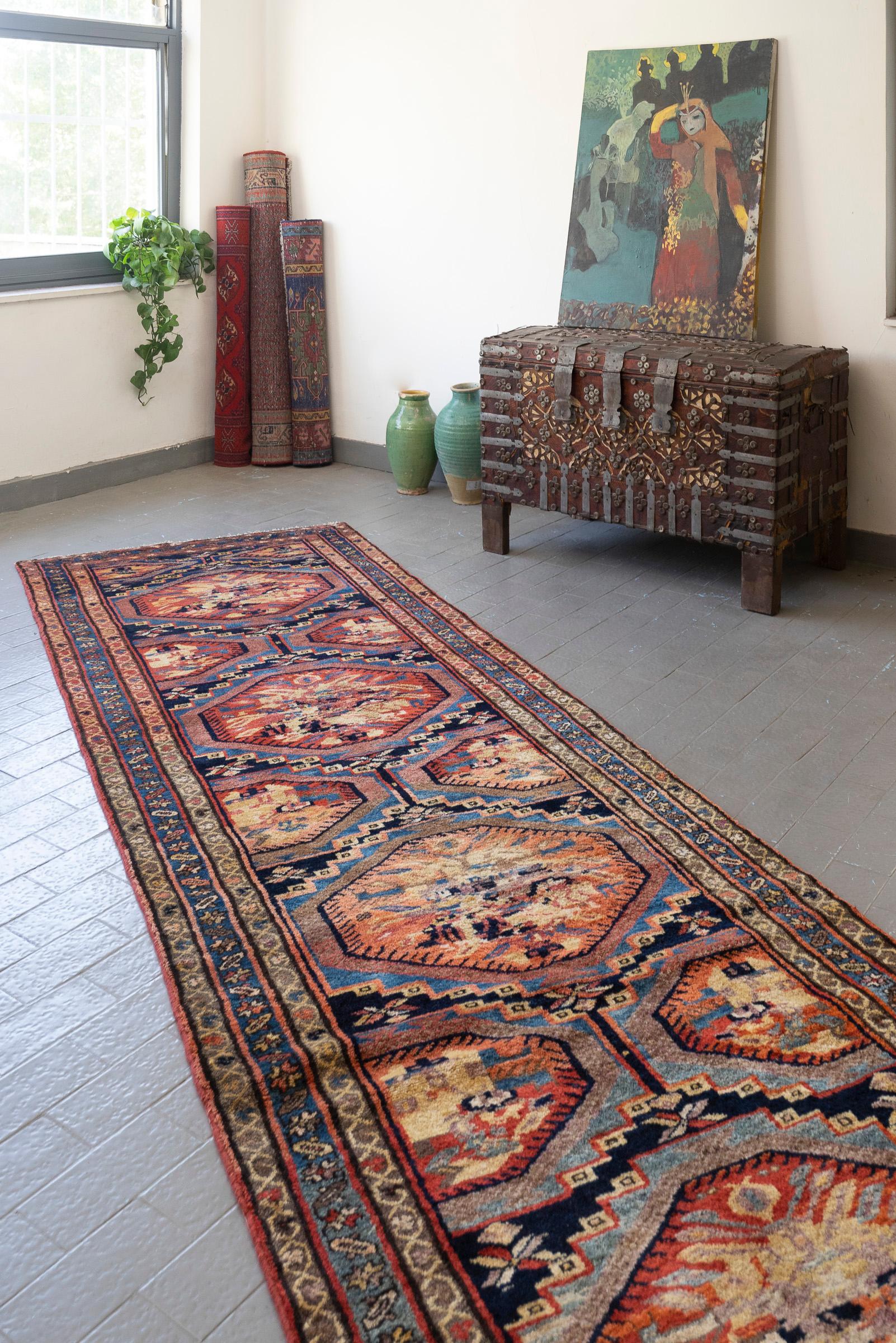Antique Zanjan GolFarang Persian Runner Rug