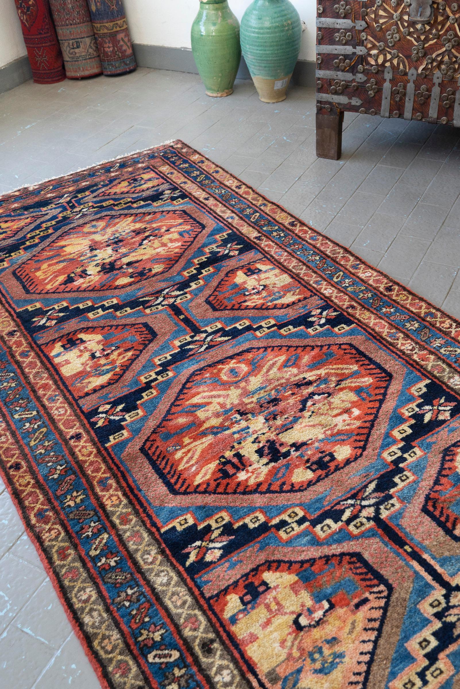 Antique Zanjan GolFarang Persian Runner Rug