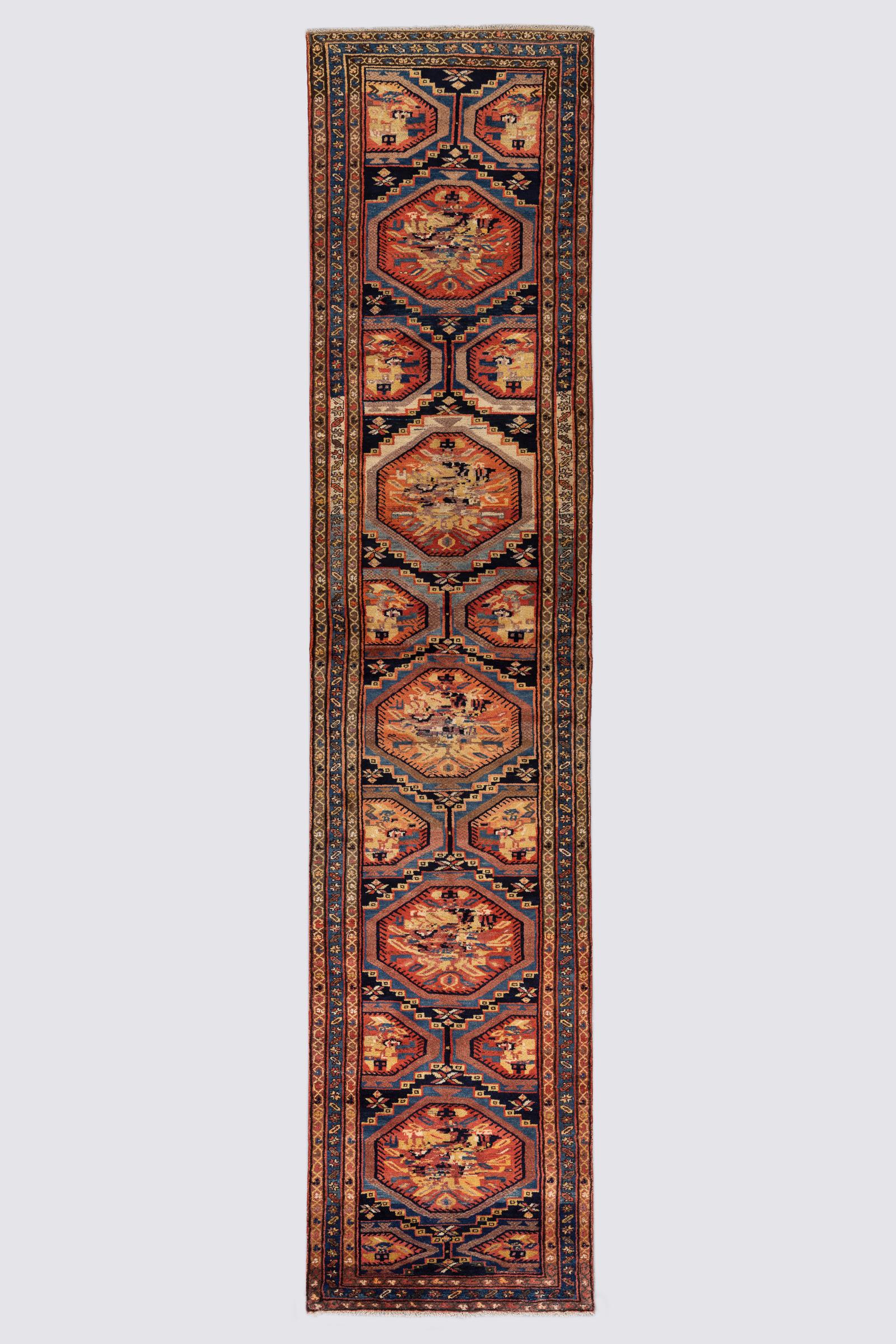 Antique Zanjan GolFarang Persian Runner Rug