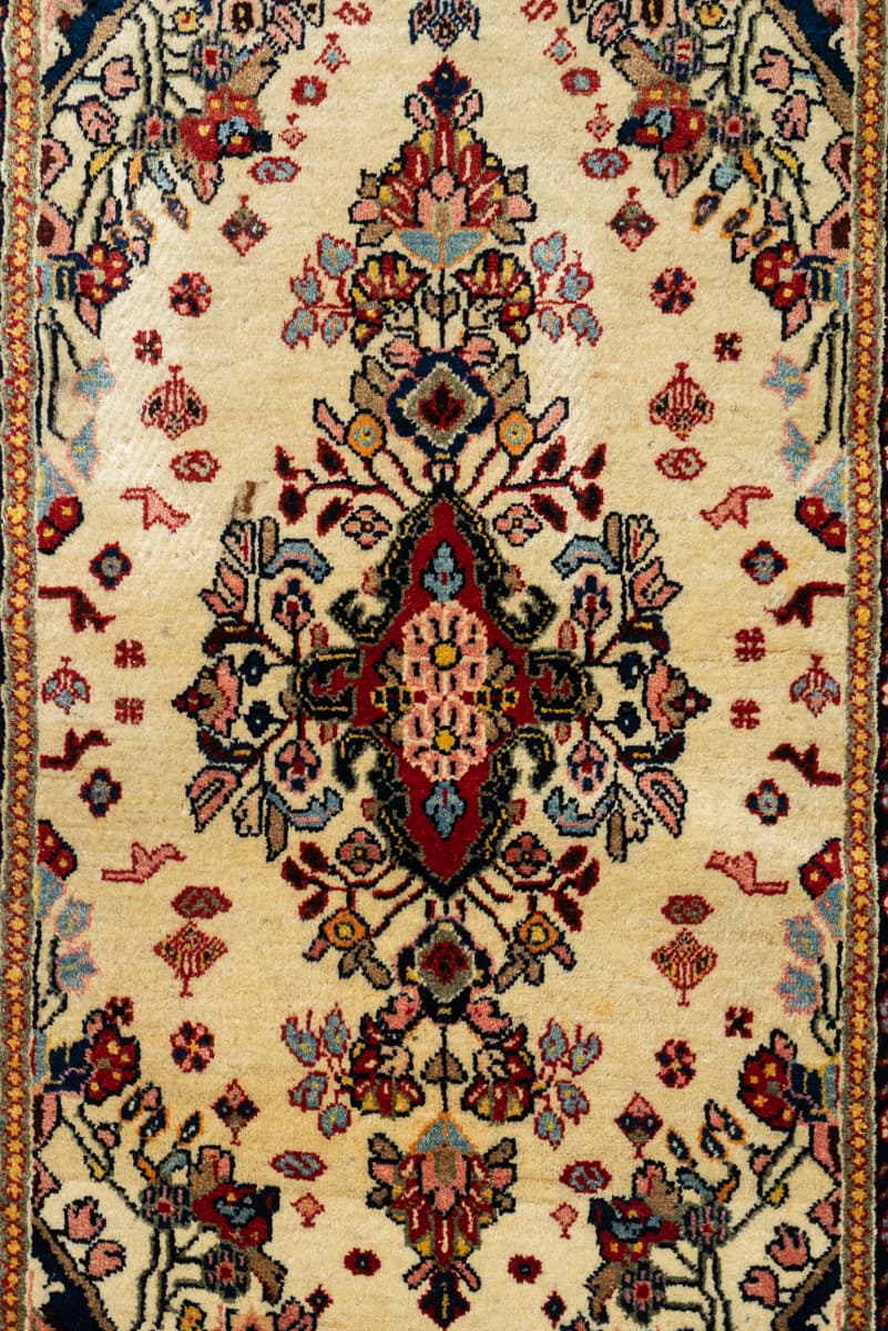 Abadeh Poshti Persian Rug, Ivory Ground Floral Medallion, c. 1960s–1980s