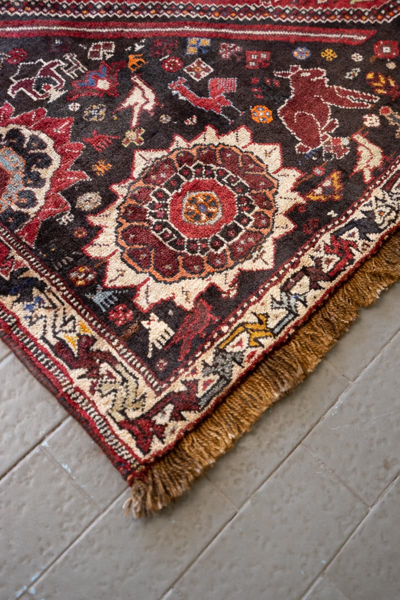 Qashqai ShishBoluki Tribal Persian Rug Flora and Fauna, c. 1955–1965