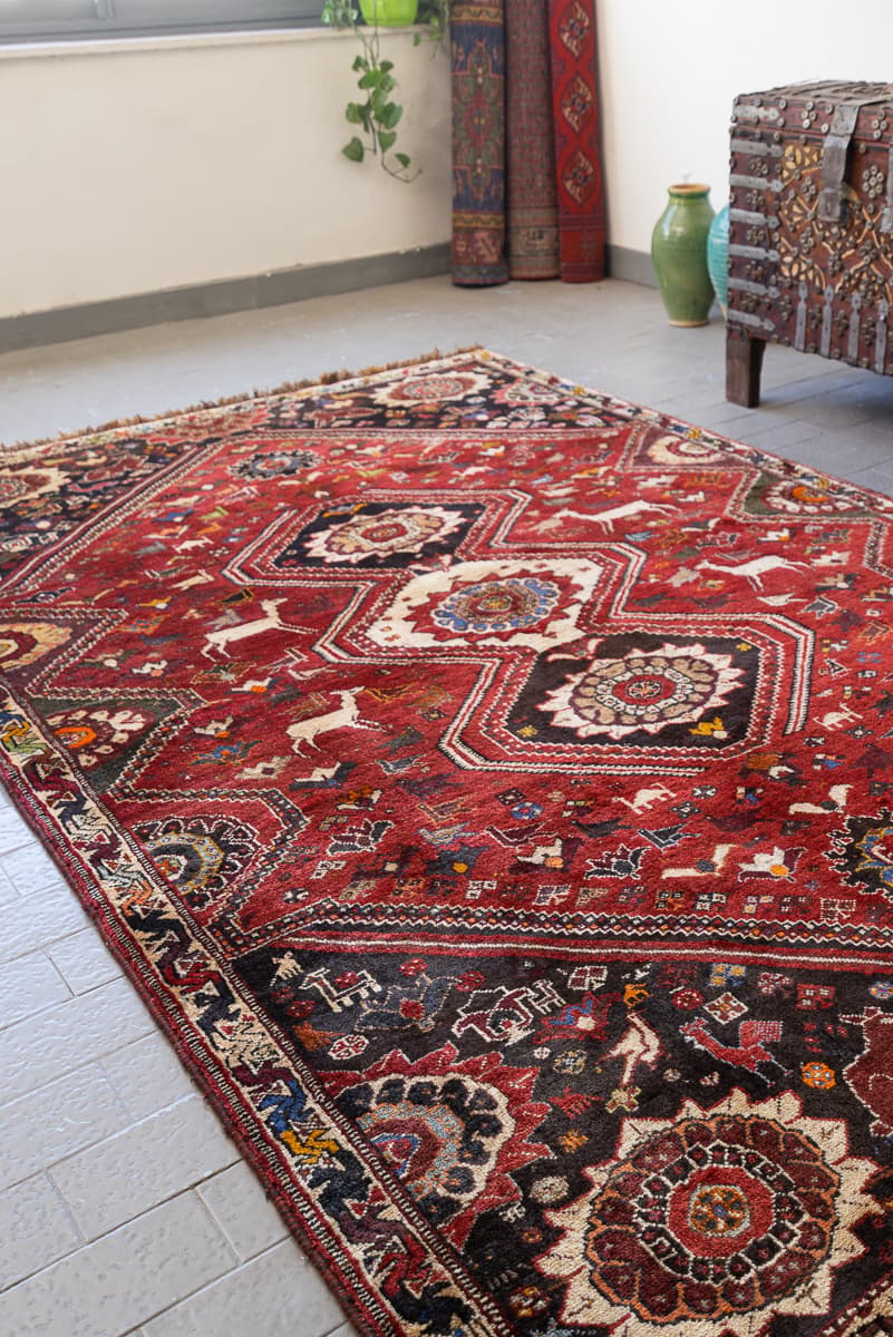 Qashqai ShishBoluki Tribal Persian Rug Flora and Fauna, c. 1955–1965