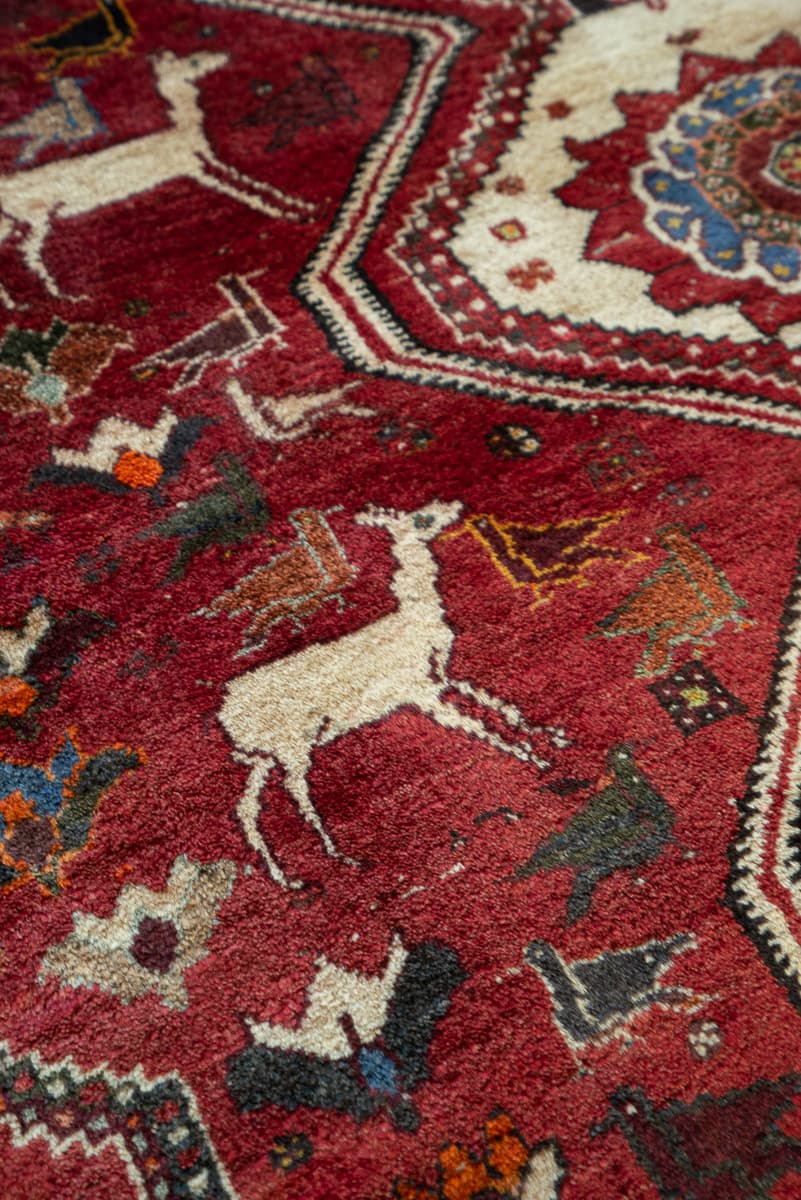 Qashqai ShishBoluki Tribal Persian Rug Flora and Fauna, c. 1955–1965