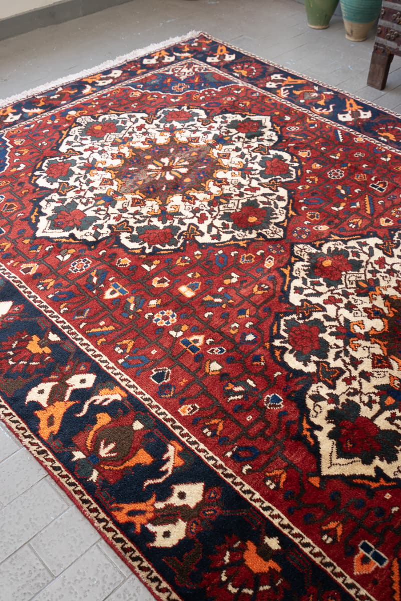 Bakhtiari Hinegun Persian Rug Twin Diamond Medallion, c. 1950s–60s