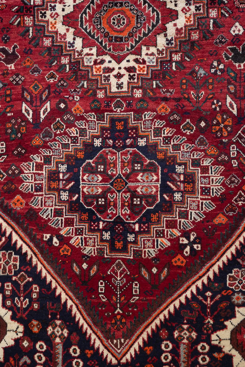 Qashqai Shesh Boluki Triple Medallion Persian Rug, c. 1960s