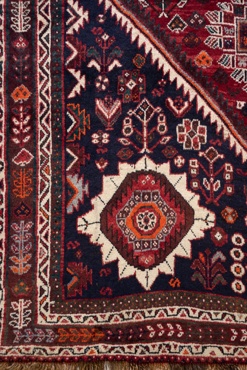 Qashqai Shesh Boluki Triple Medallion Persian Rug, c. 1960s