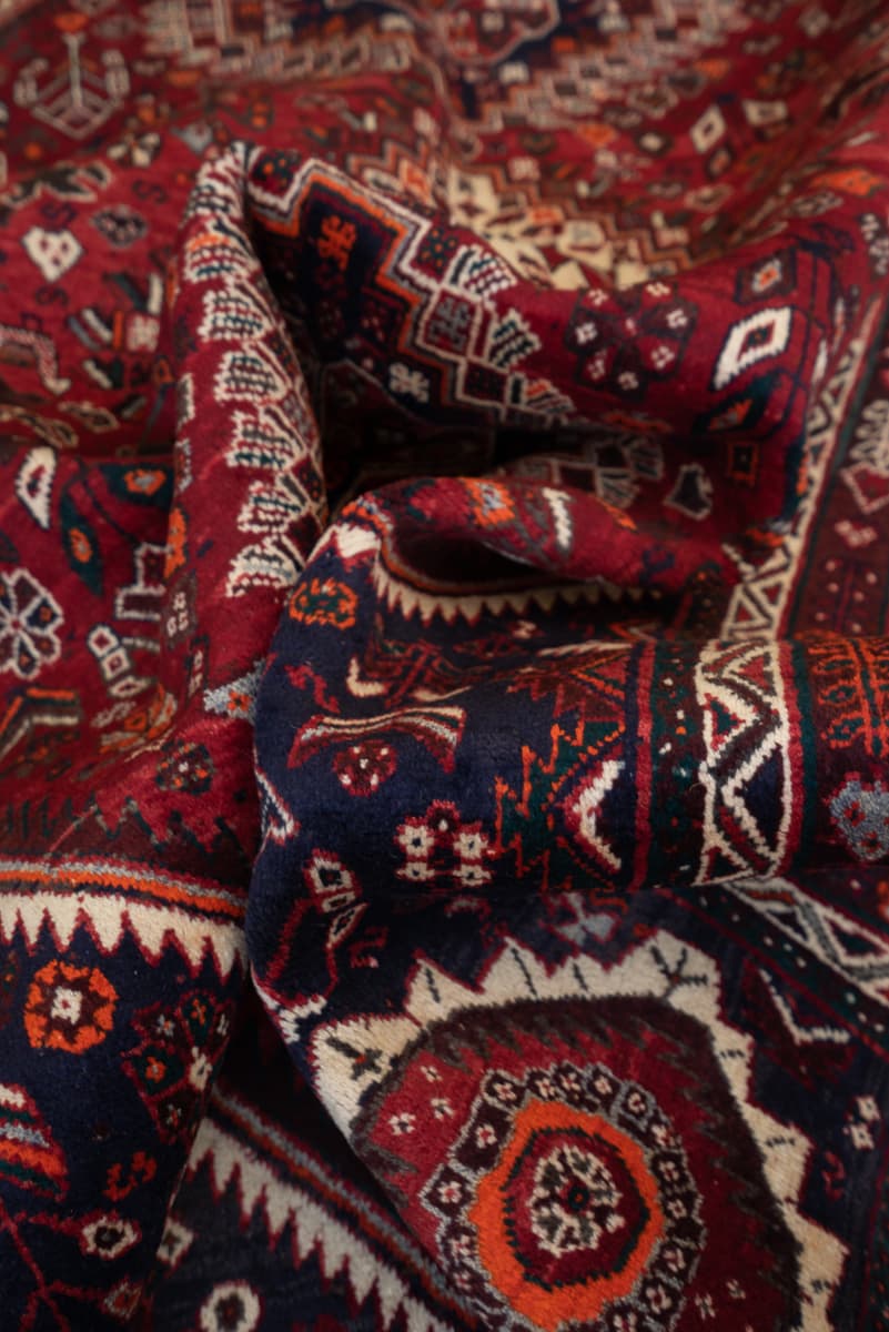 Qashqai Shesh Boluki Triple Medallion Persian Rug, c. 1960s