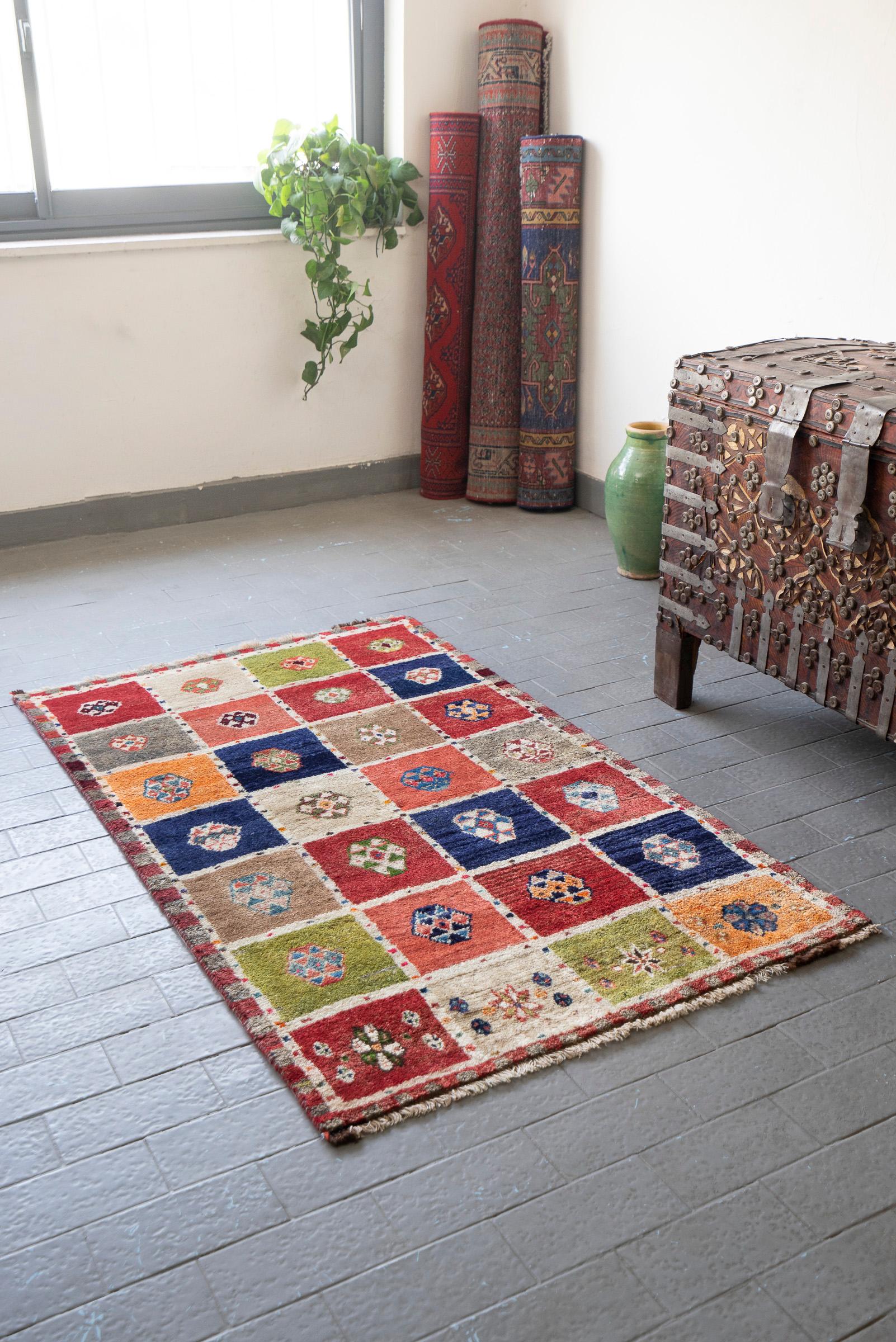 Vintage Bakhtiari Checkered Persian Gabbeh Rug