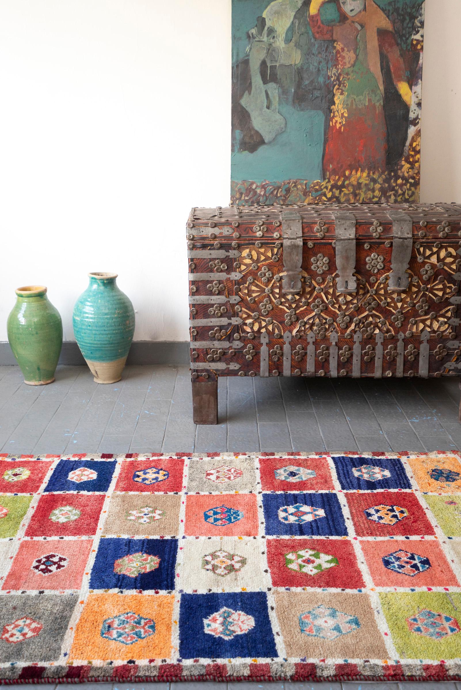 Vintage Bakhtiari Checkered Persian Gabbeh Rug
