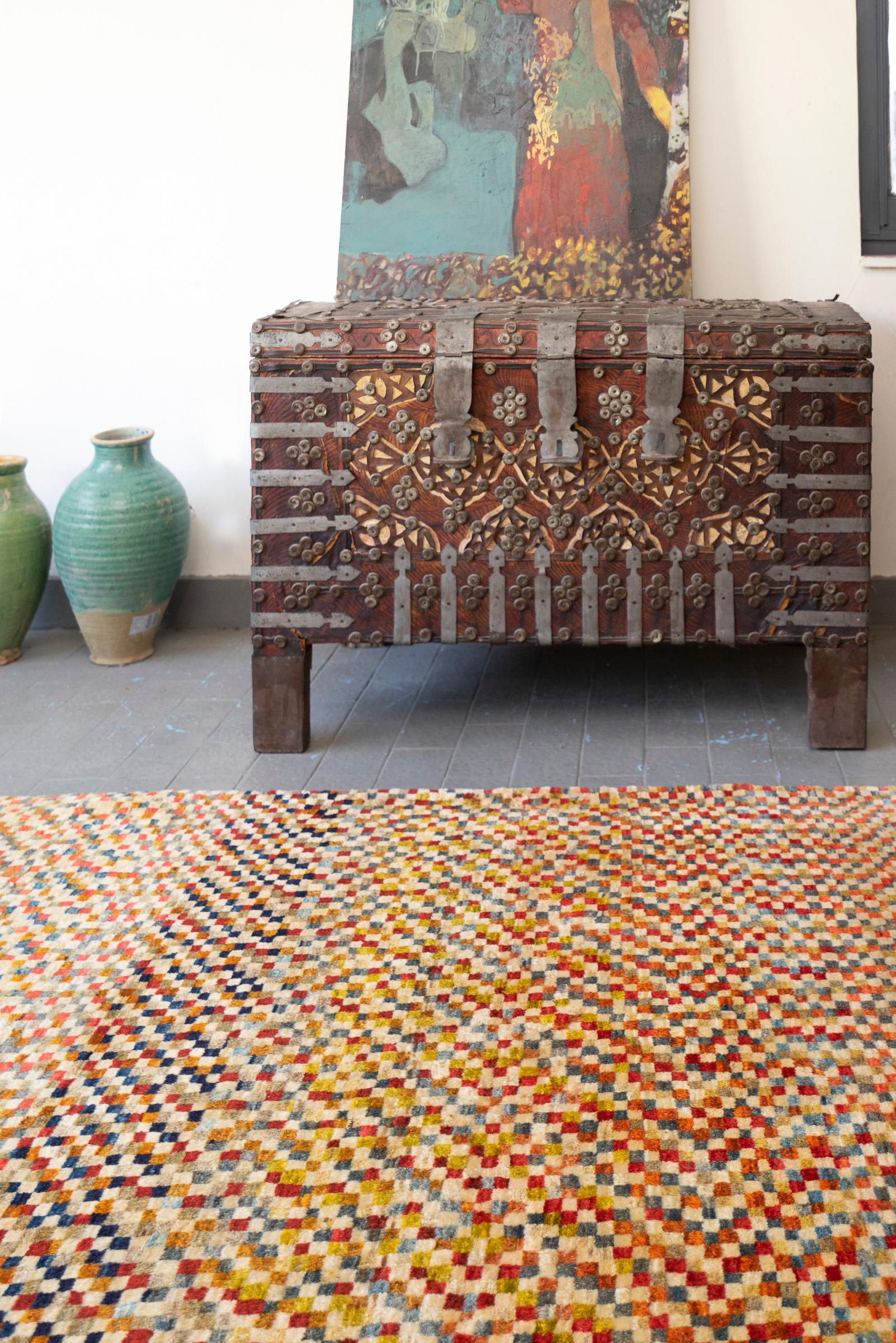 Bijar Checkered Persian Gabbeh Rug
