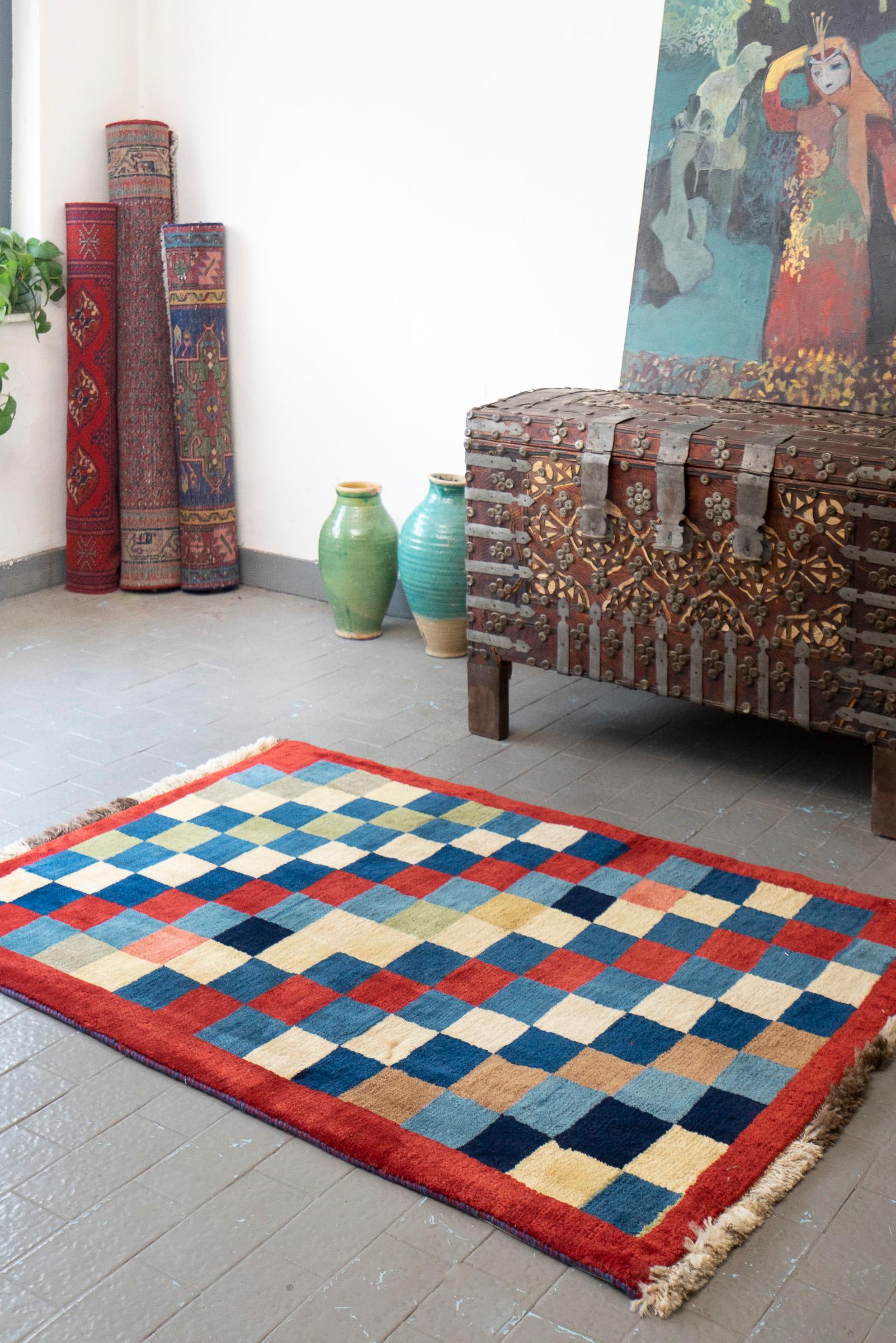 Contemporary Qashqai Checkered Persian Gabbeh Rug