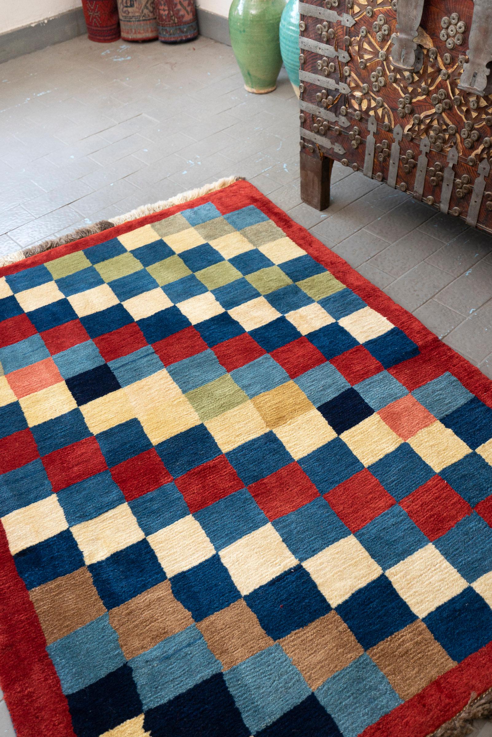 Contemporary Qashqai Checkered Persian Gabbeh Rug