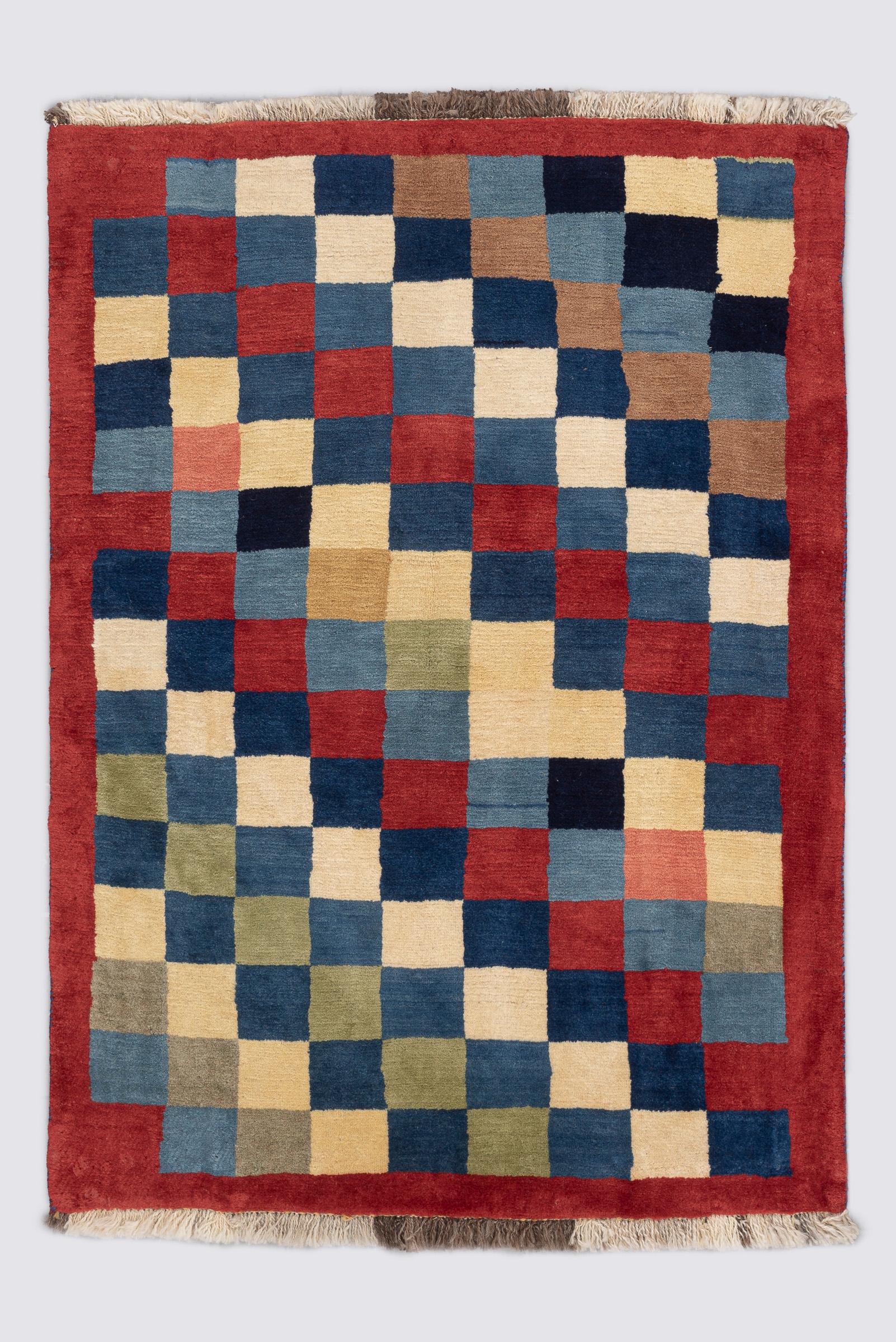 Contemporary Qashqai Checkered Persian Gabbeh Rug