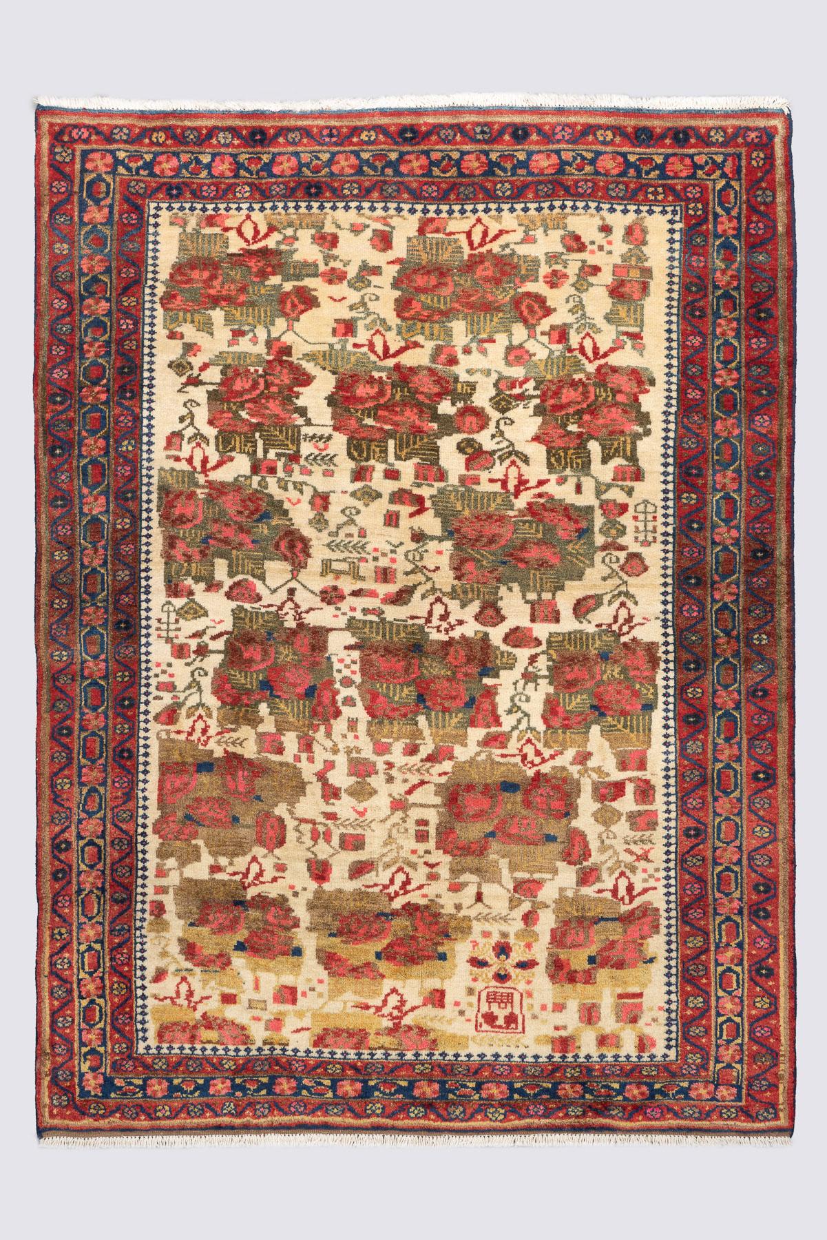 Antique Afshar Sirjan Rose Bushes Carpet