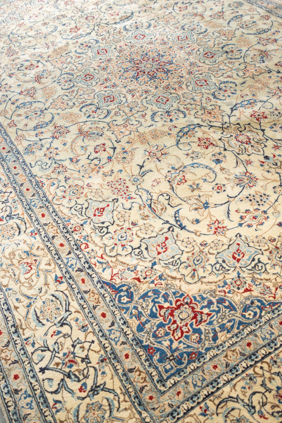 RCA479 Super Fine Nain 6 La Persian Carpet Ivory Field With Shah Abbasi 5