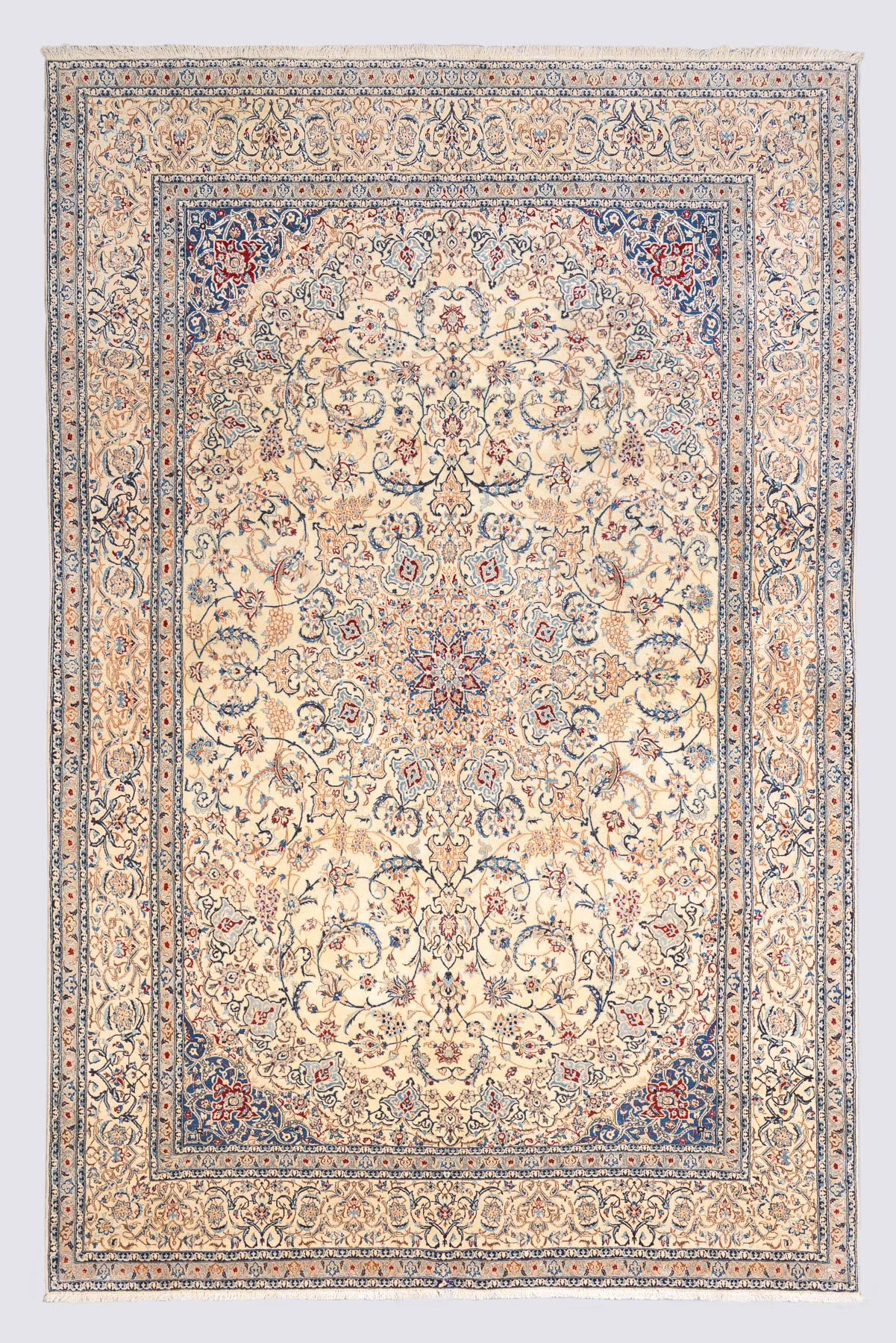 Super Fine Nain 6 La Persian Carpet Ivory Field With Shah Abbasi