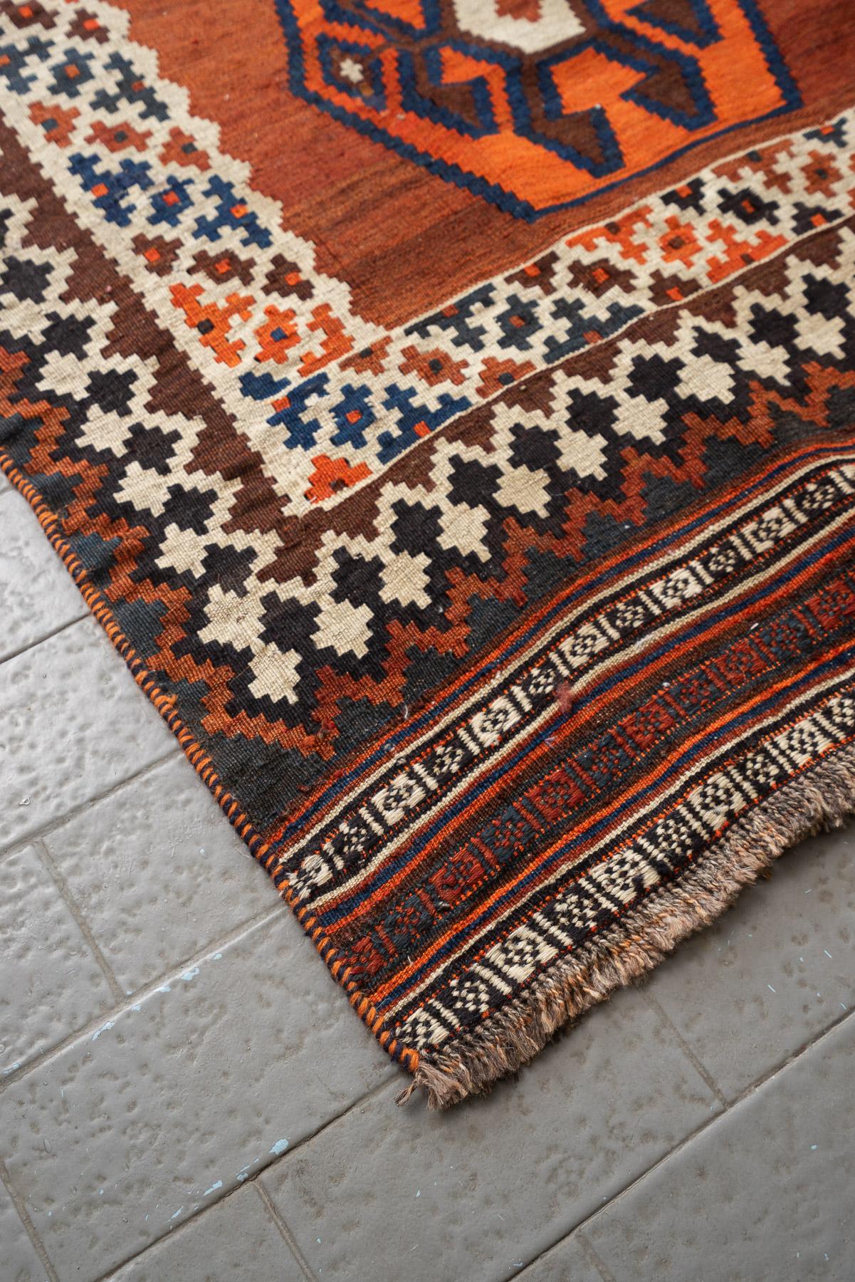 RK230 Qashqai Tribal Kilim With Shield Medallions 7