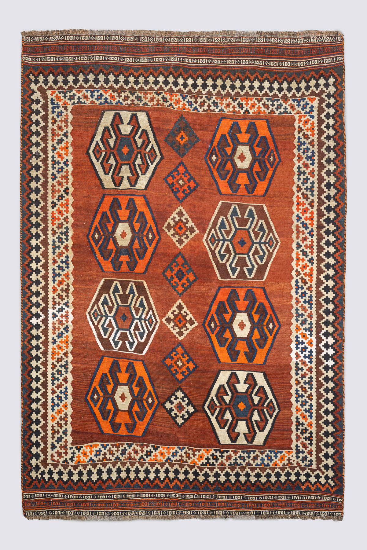 Qashqai Tribal Kilim With Shield Medallions