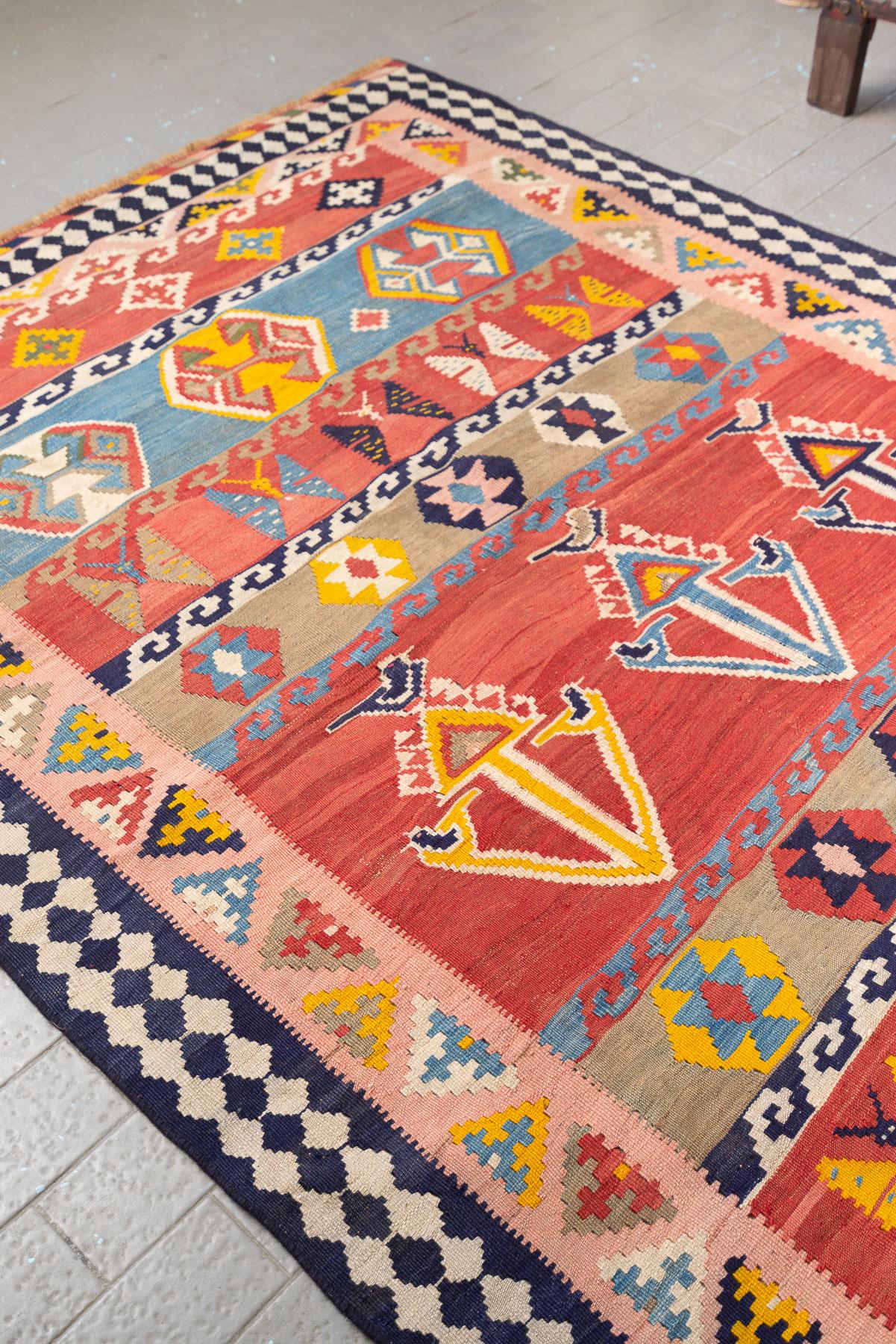 RK232 Qashqai Kilim With Butterfly Motifs And Geometric Medallions 3