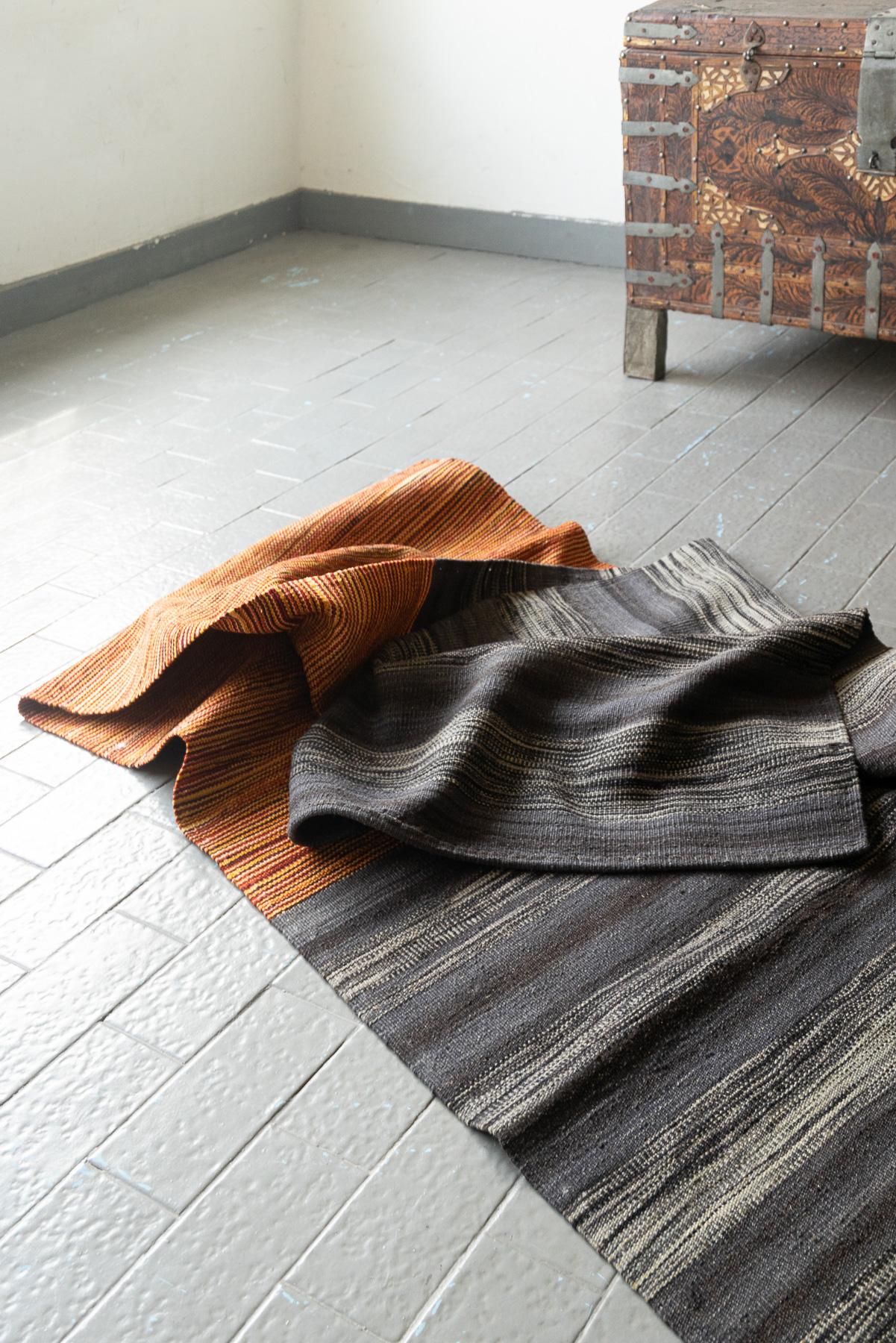 RK242 Contemporary Fine Mazandaran Minimalist Grey Ikut Kilim Runner 5
