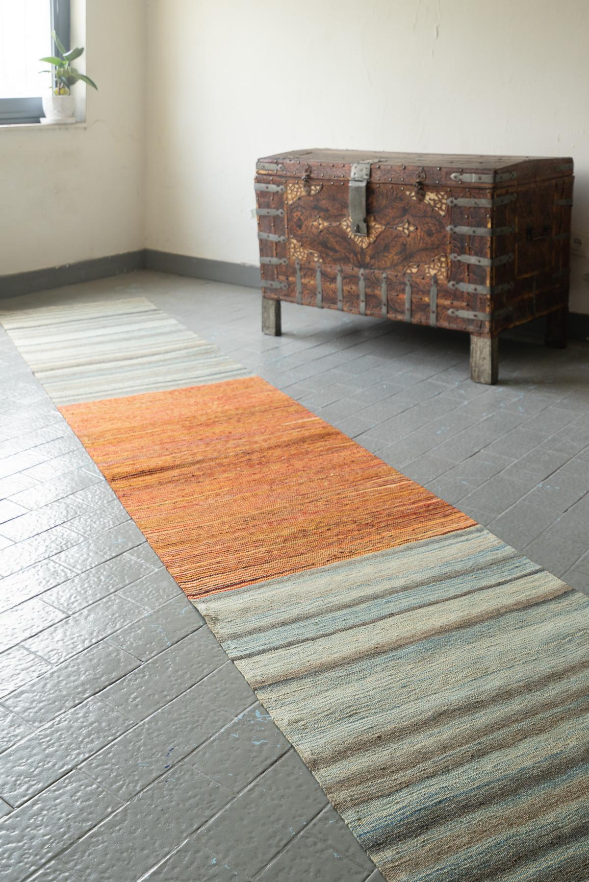 RK243 Contemporary Fine Mazandaran Minimalist Light Blue Ikut Kilim Runner 5