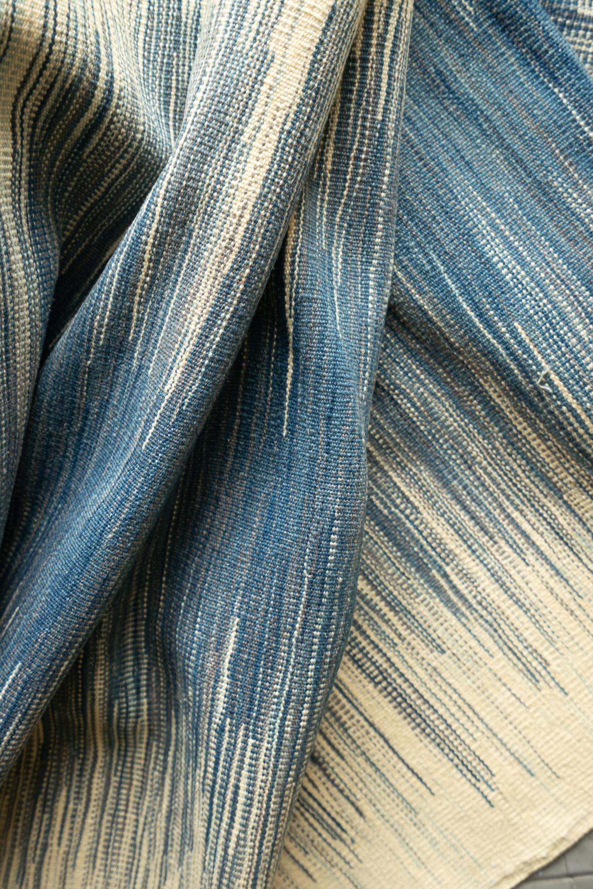 RK244 Contemporary Fine Mazandaran Minimalist Blue Ikat Kilim Runner 2