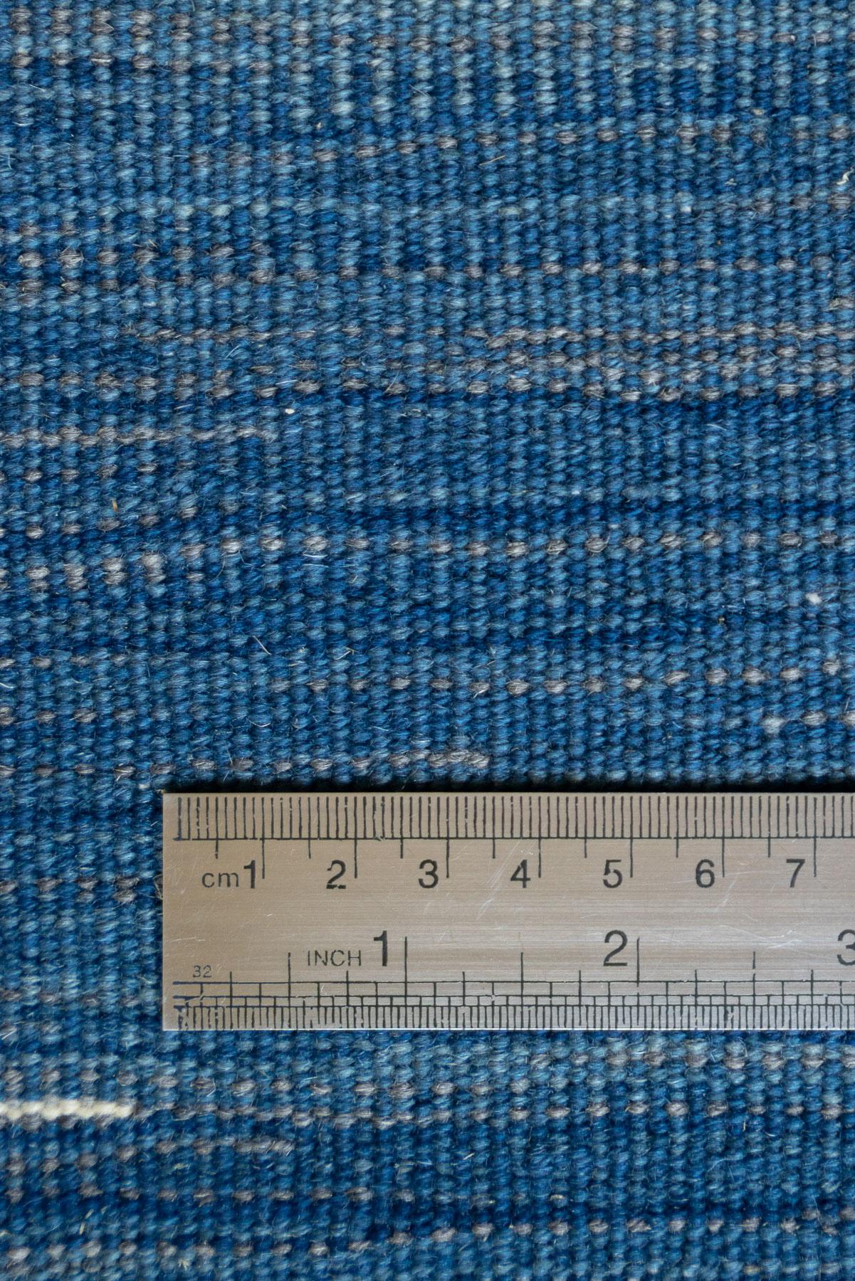 RK244 Contemporary Fine Mazandaran Minimalist Blue Ikat Kilim Runner 4