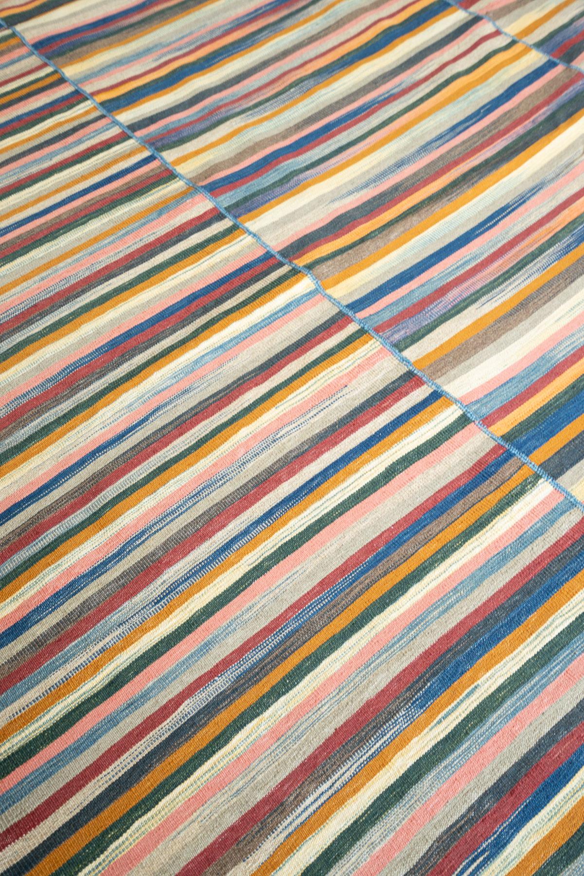 RK245 Contemporary Fine Mazandaran Minimalist Stripes Kilim 5