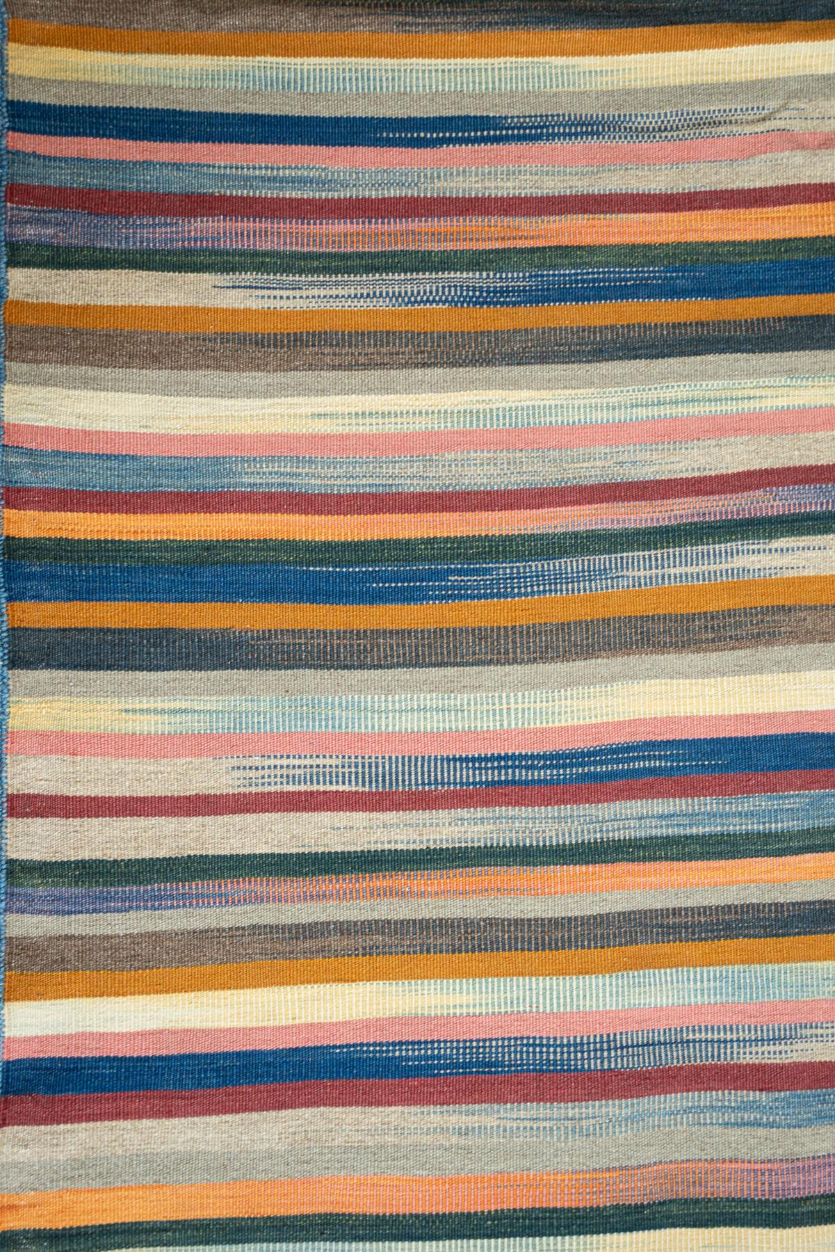 RK245 Contemporary Fine Mazandaran Minimalist Stripes Kilim 6
