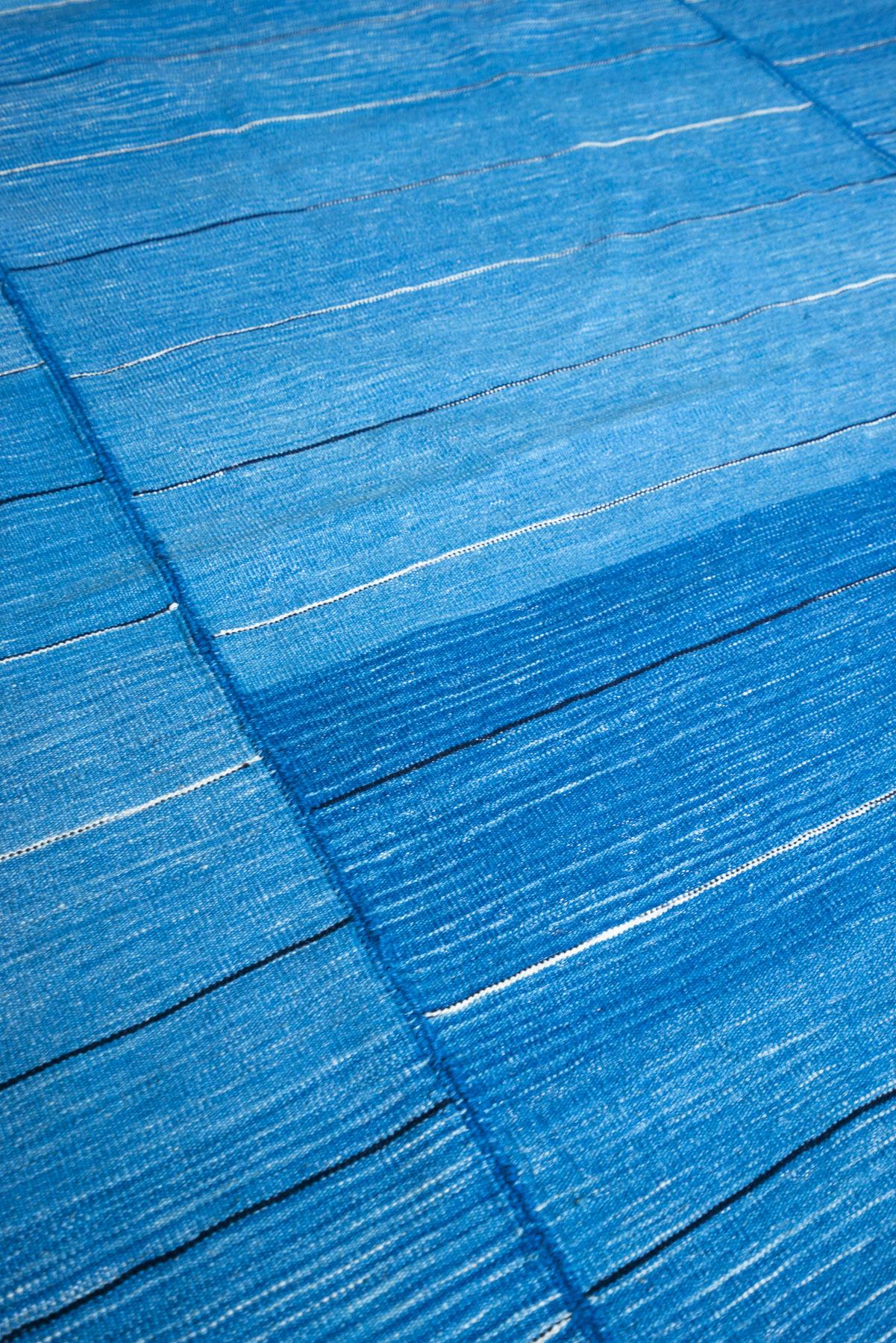 RK250 Contemporary Fine Mazandaran Minimalist Blue Fields Kilim 6