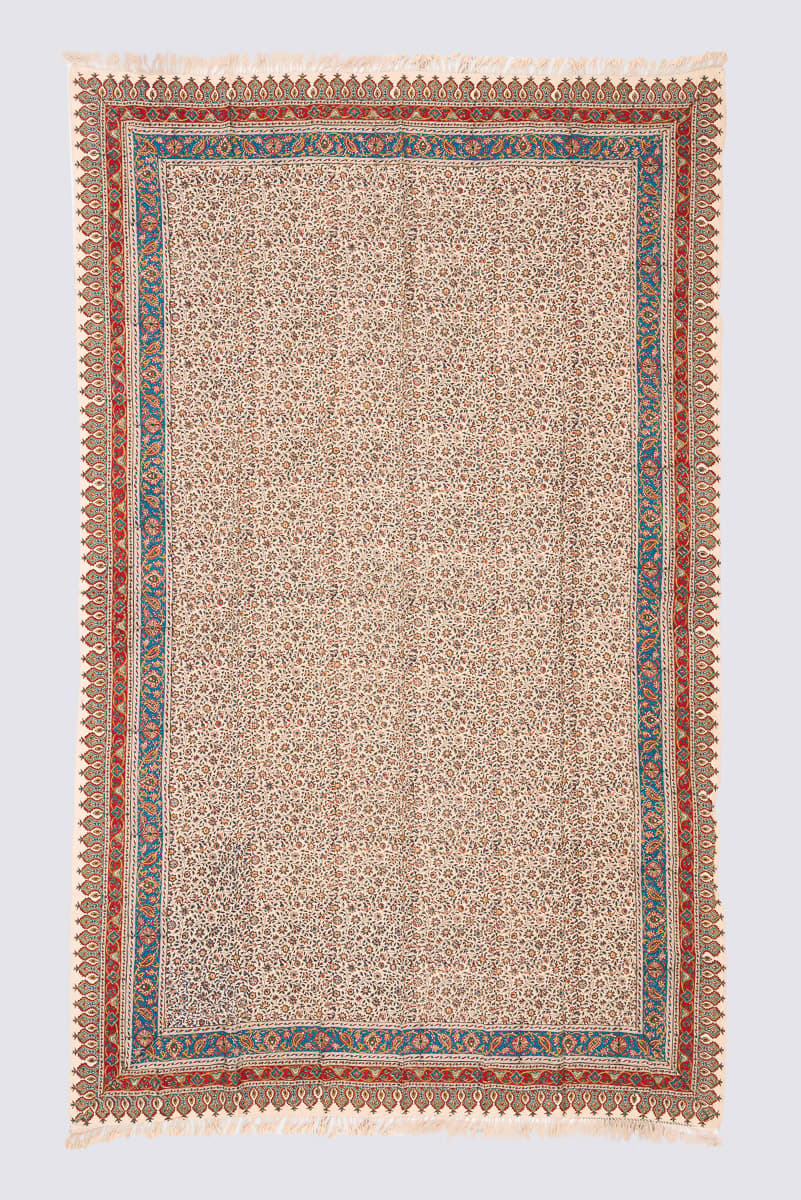 Qalamkar Block Print Floral Traditional Colors